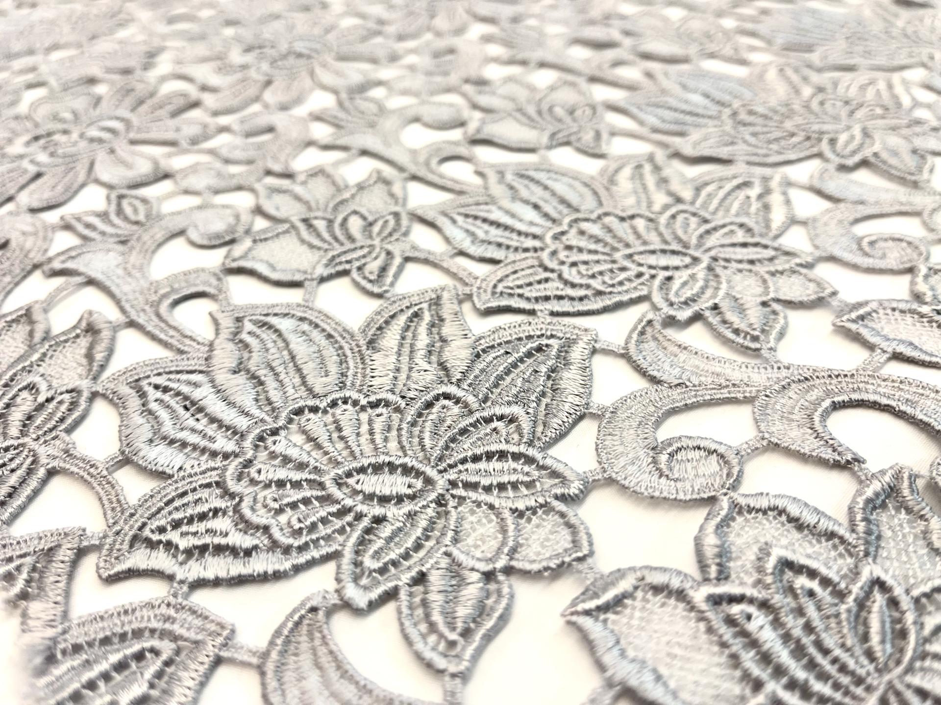 Double Scalloped Floral Guipure Lace in Silver Grey FABRICS IN WAREHOUSE