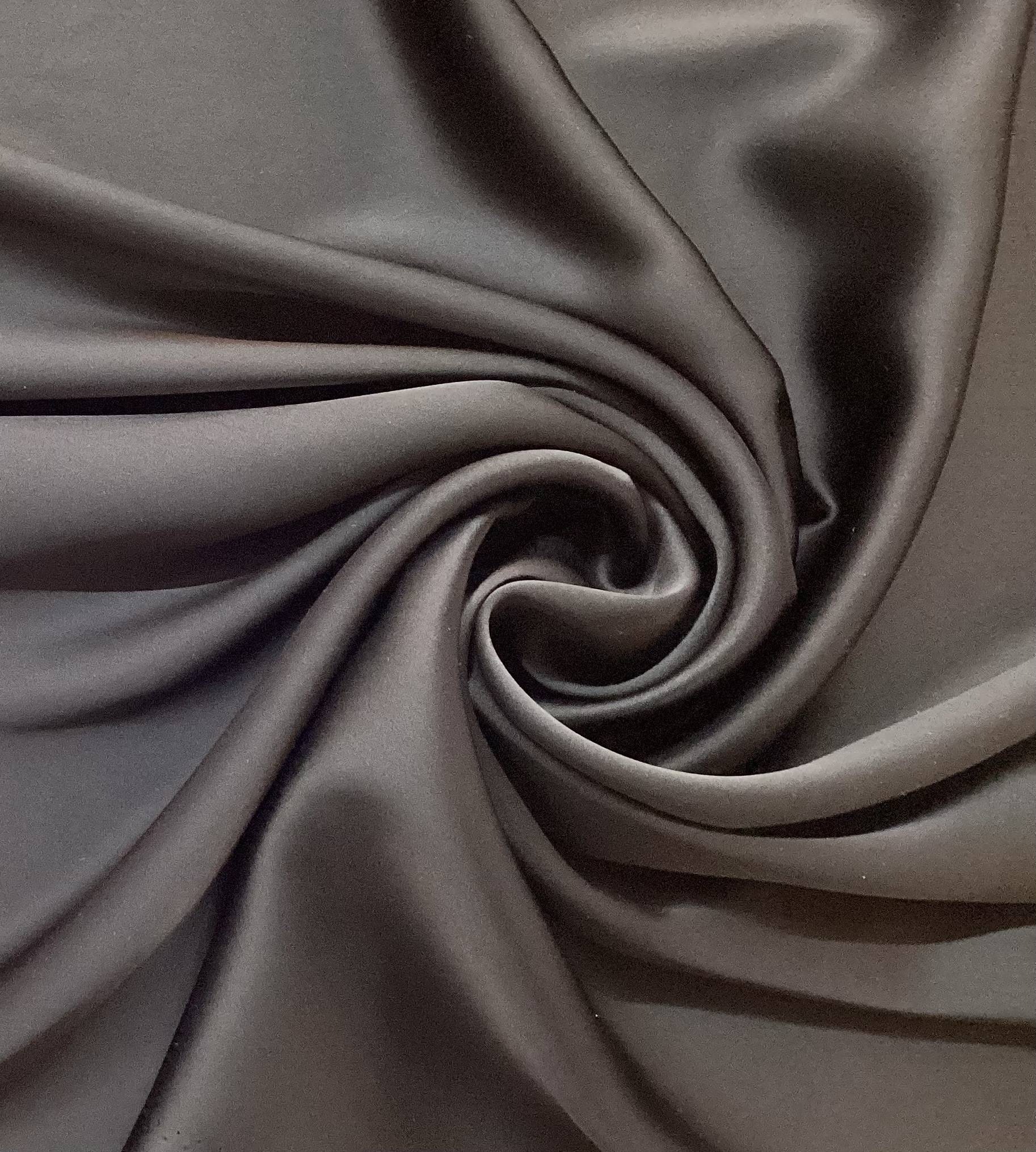 Spanish Triacetate Polyester Stretch Doubleface Charmeuse in Black