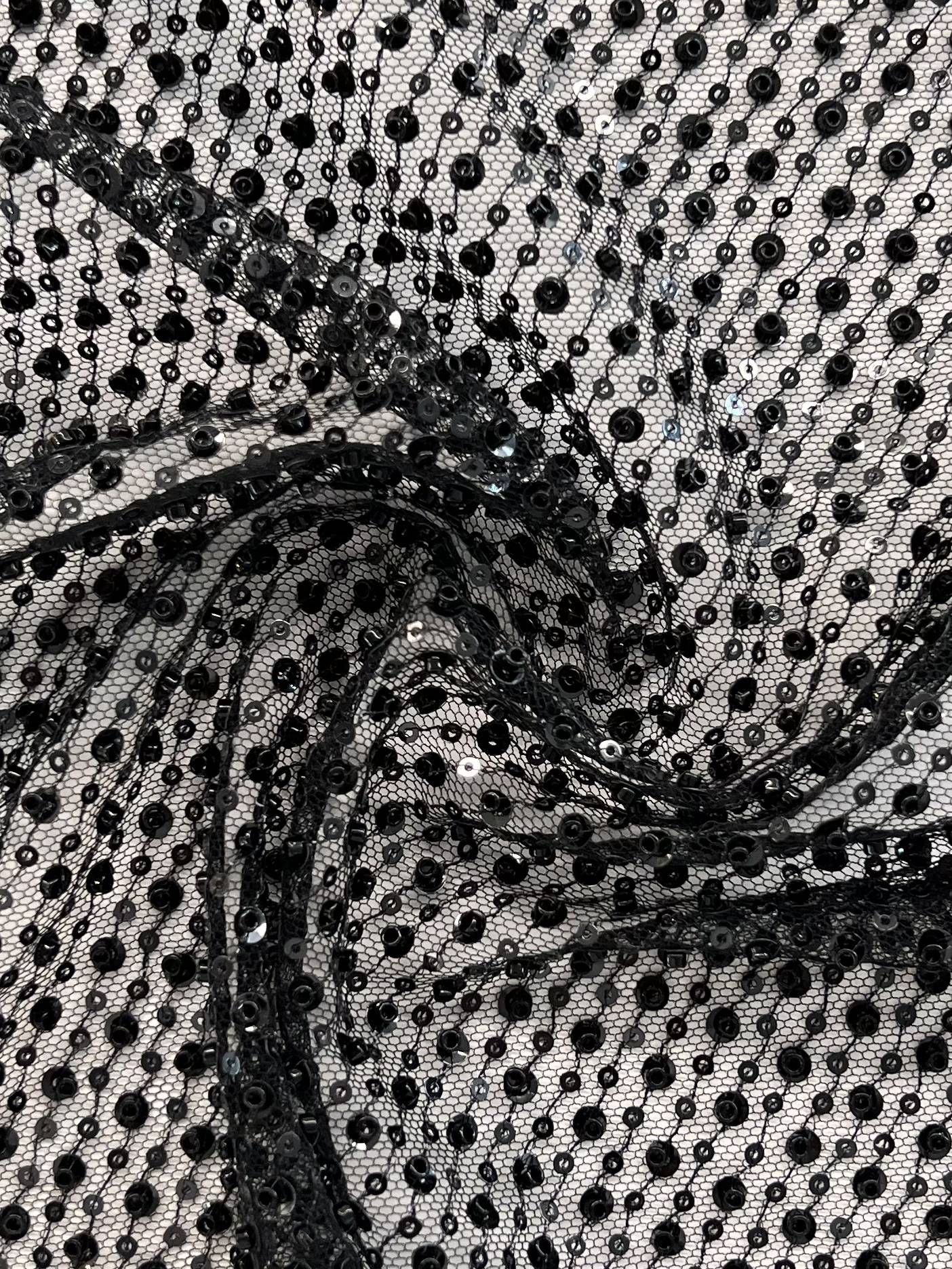 Sequin/Crystal Twill on Tulle Black/Black