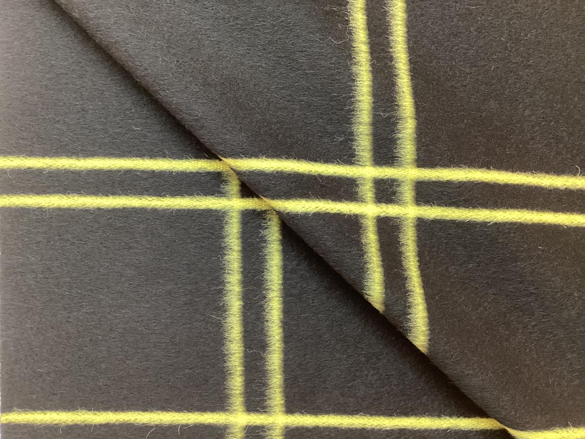 Italian Alpaca Wool Coating Window Pane In Black & Yellow Line