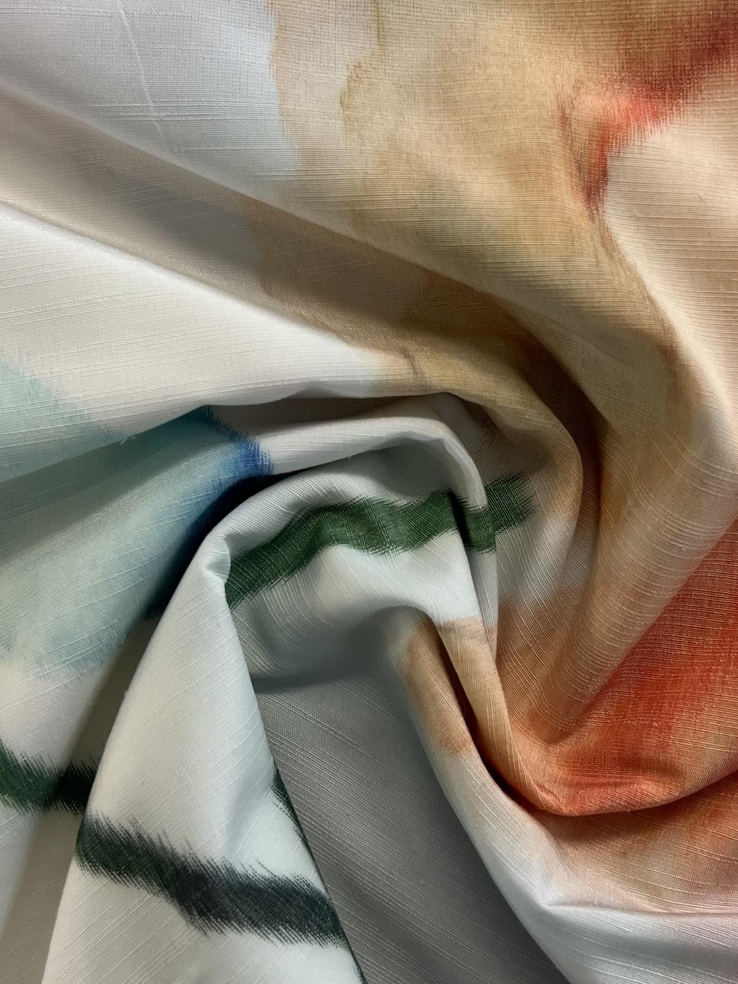 Textured Polyester Taffeta Oversized Floral Warp Print on White Ground