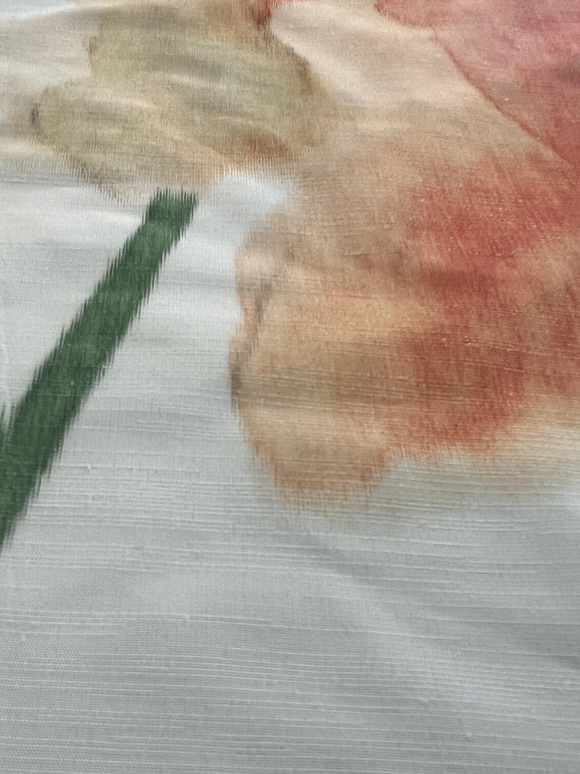 Textured Polyester Taffeta Oversized Floral Warp Print on White Ground