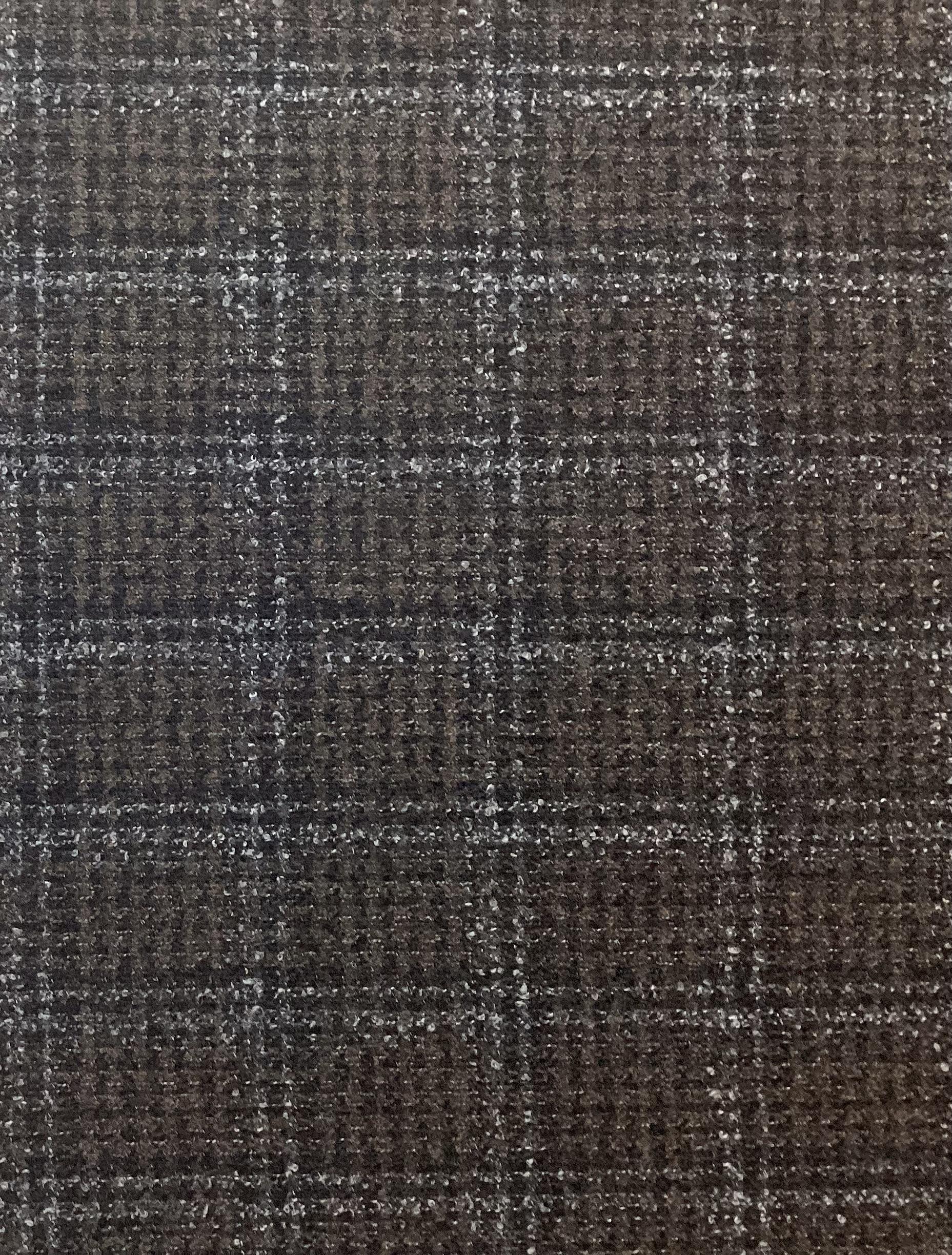 Italian Wool Polyester Plaid Suiting in Black Espresso