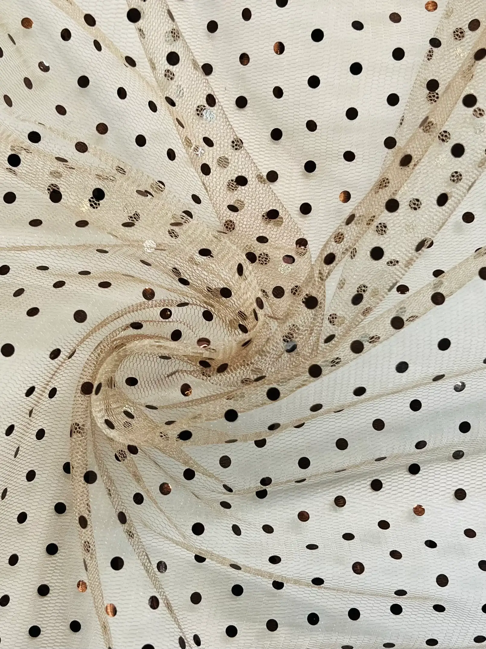 Metallic Dotted Tulle in Taupe