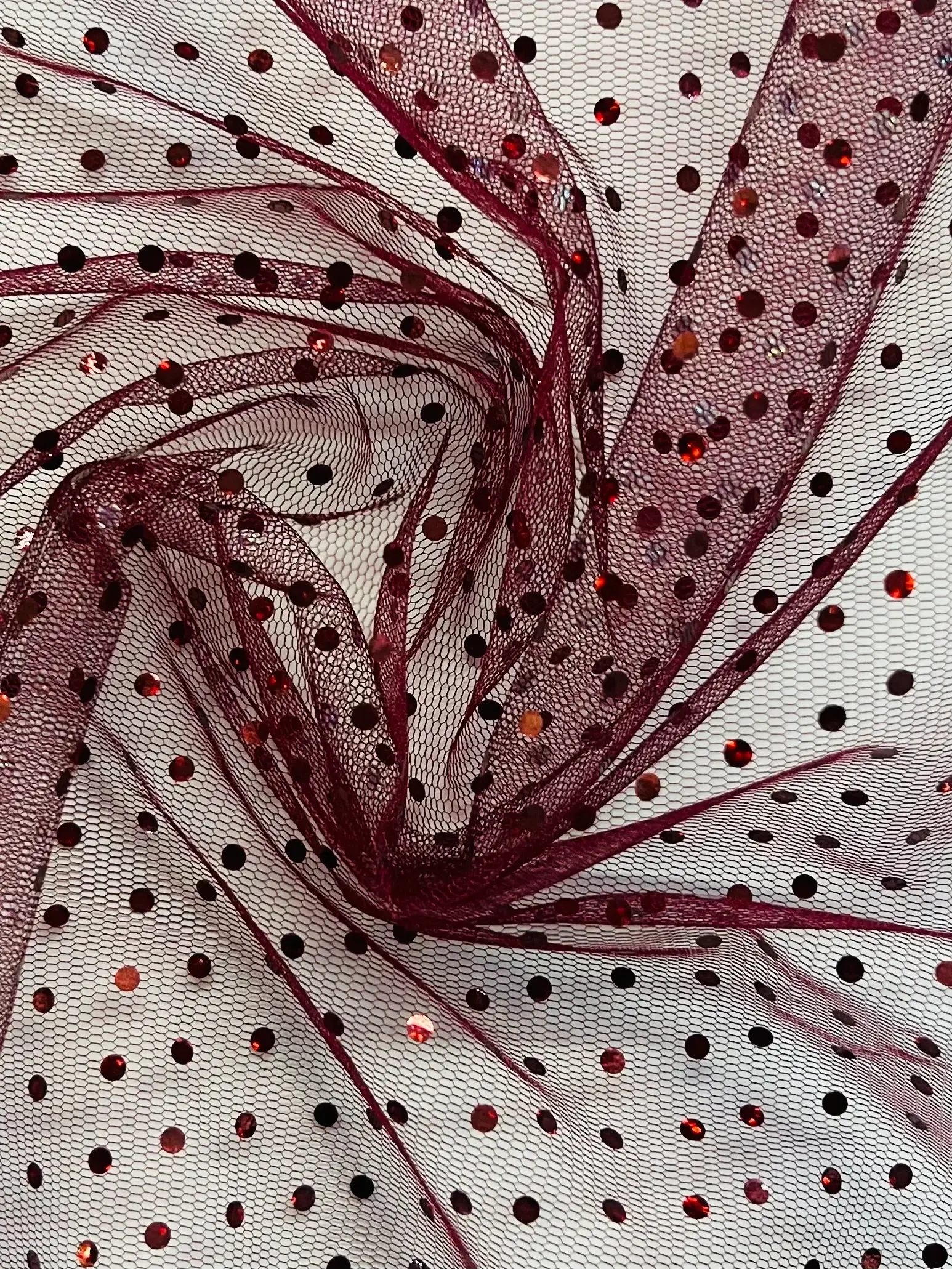 Metallic Dotted Tulle in Wine