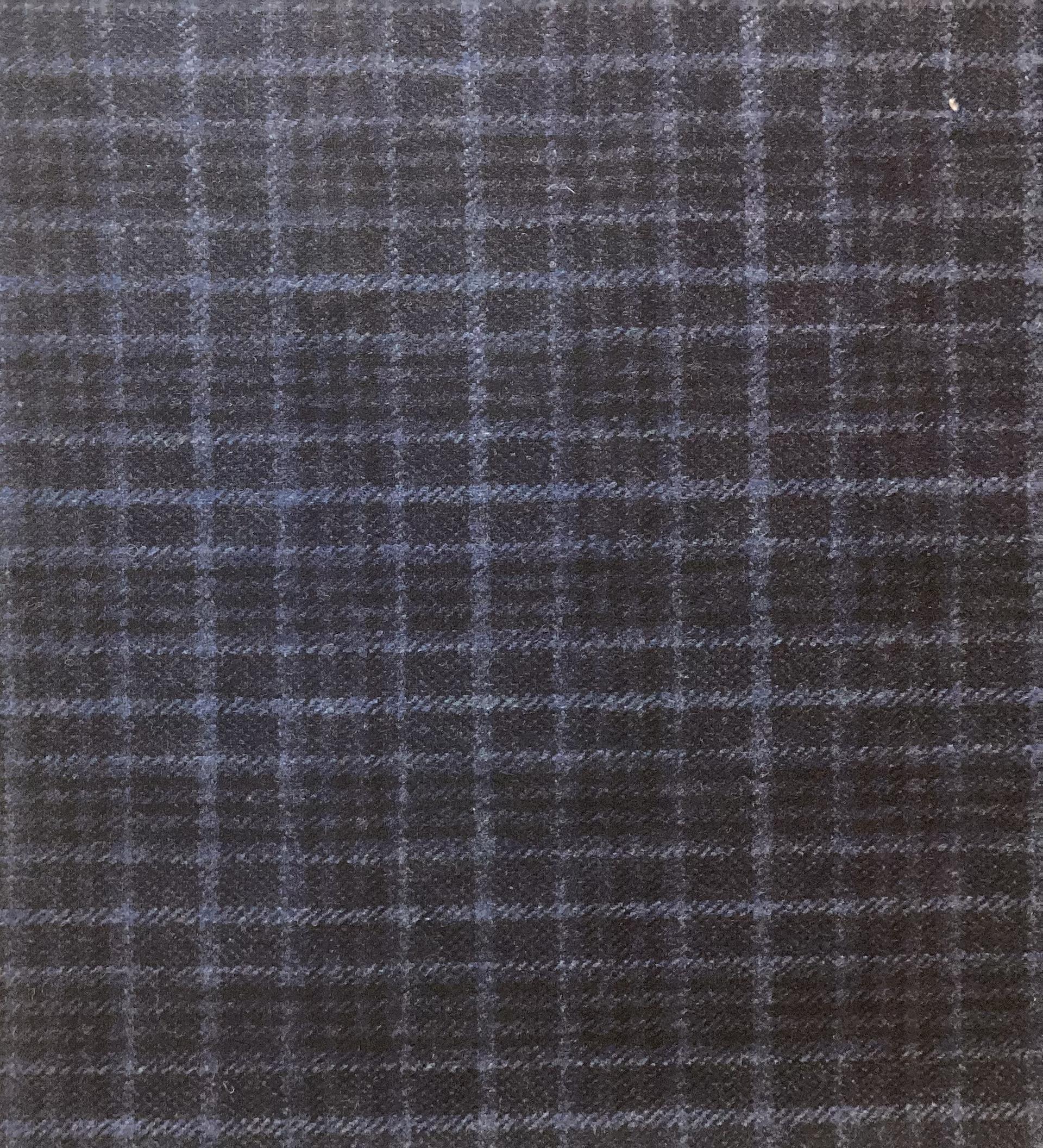 Italian Wool Super 130's Plaid in Navy Blue & Black