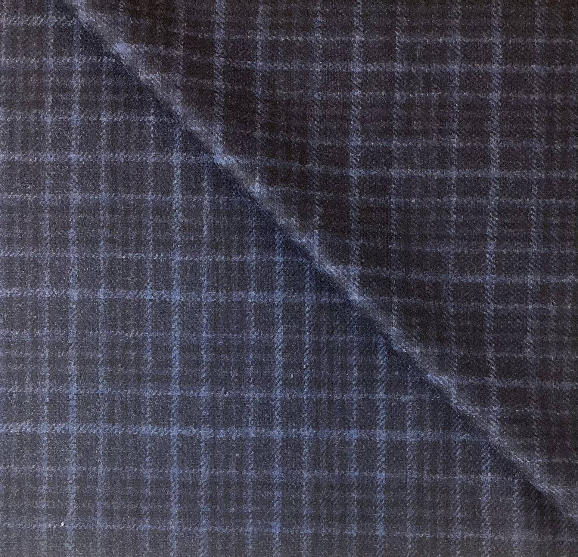 Italian Wool Super 130's Plaid in Navy Blue & Black