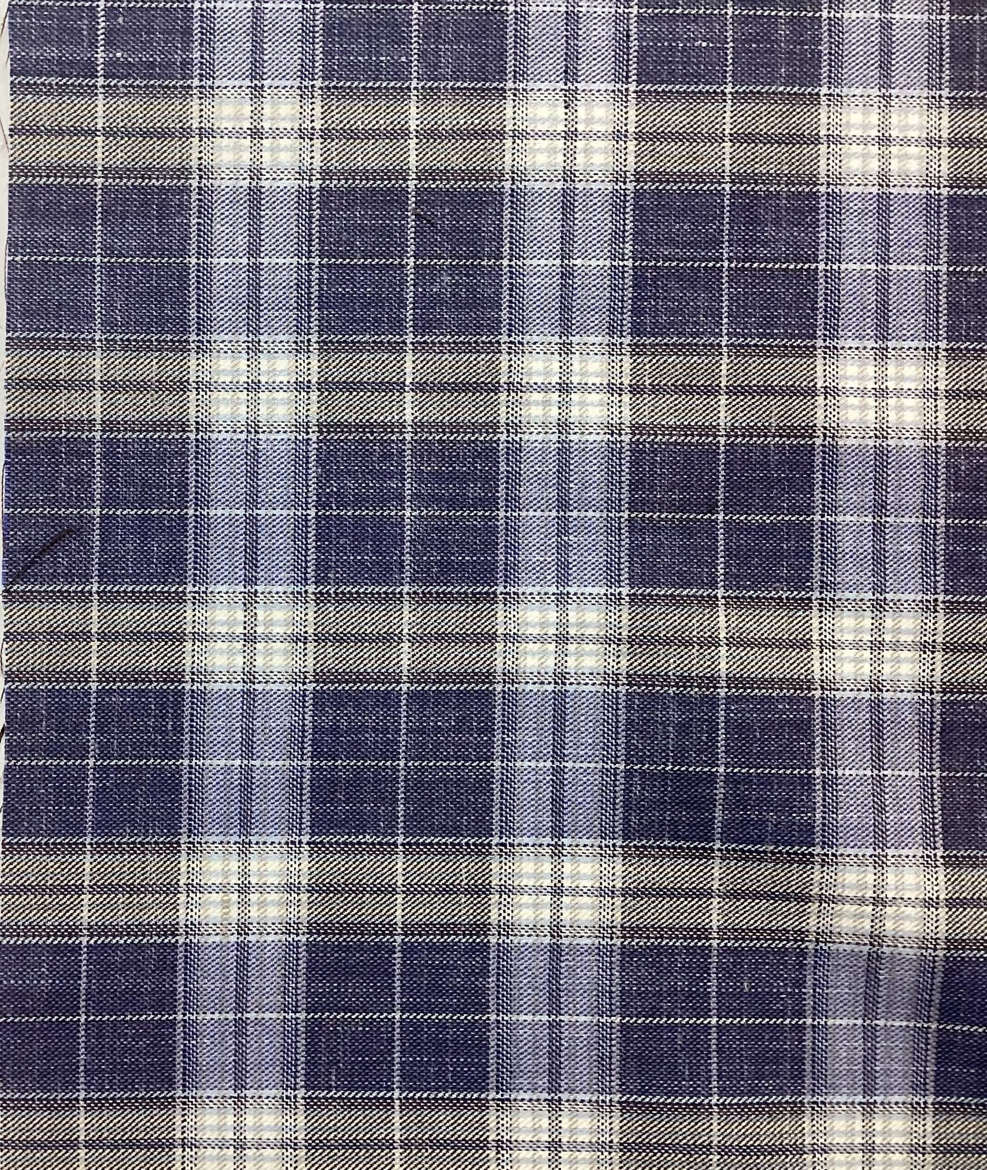 Made in Italy Guabello Wool/Silk/Linen Plaid in Denim & Light Grey