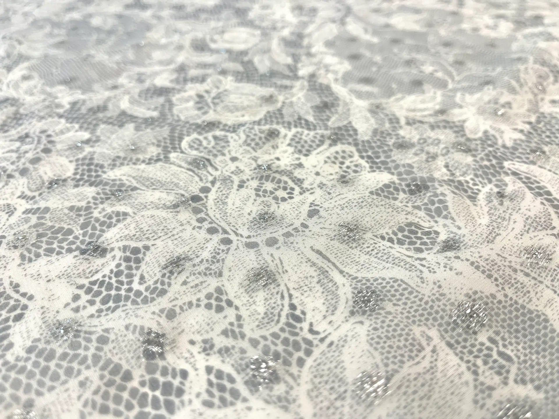 Printed Silk/Metallic Fil Coupe in Gray/Silver