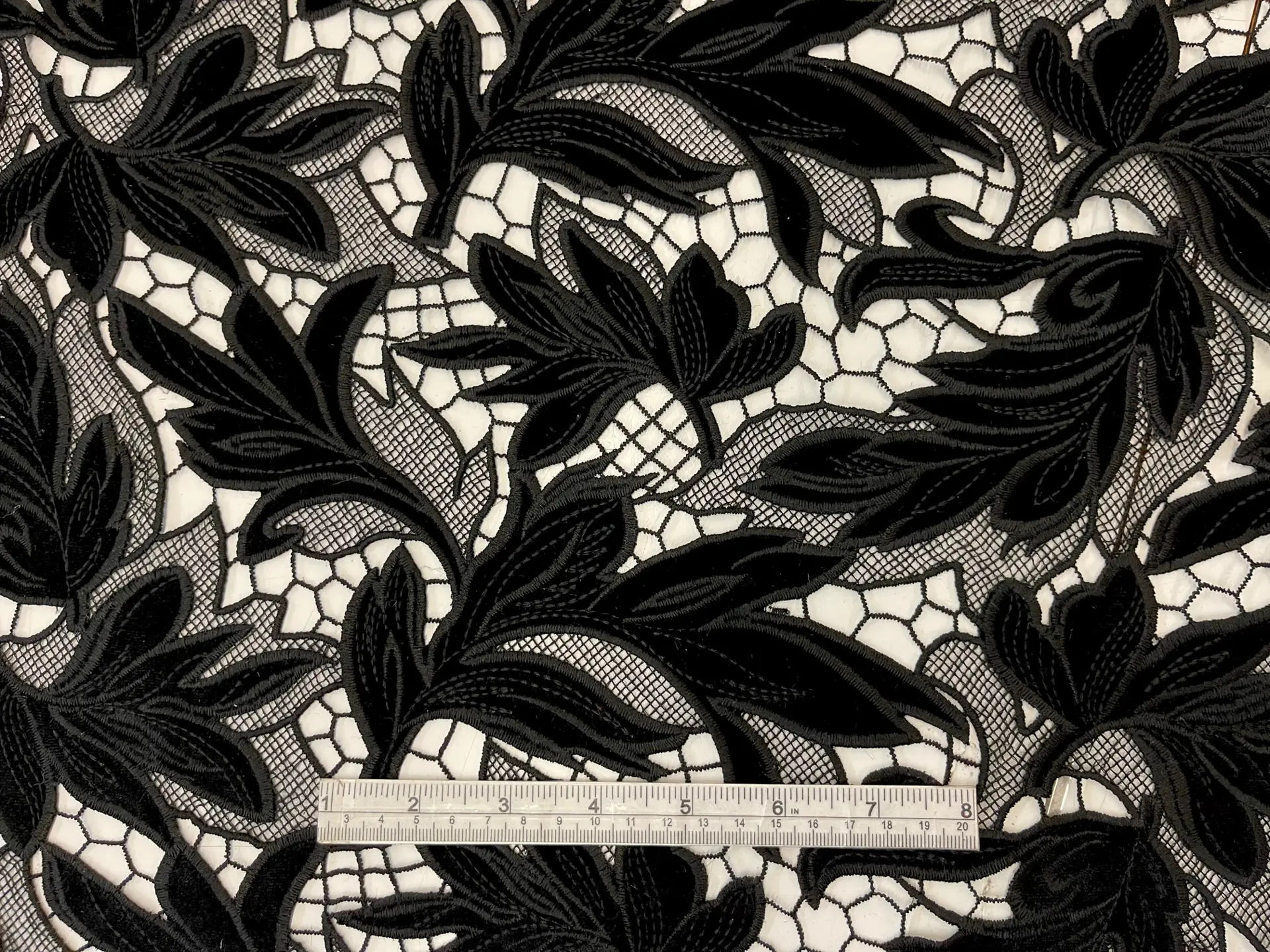 Embroidered Velvet Floral Pattern in Black