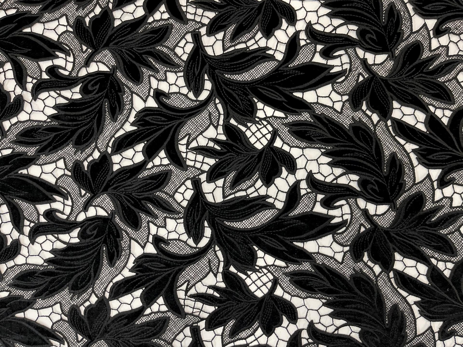 Embroidered Velvet Floral Pattern in Black