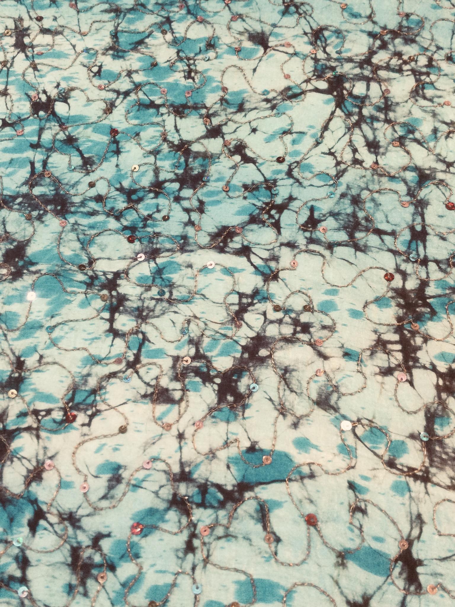 Sequins on Tissue Silk Shantung in Blues