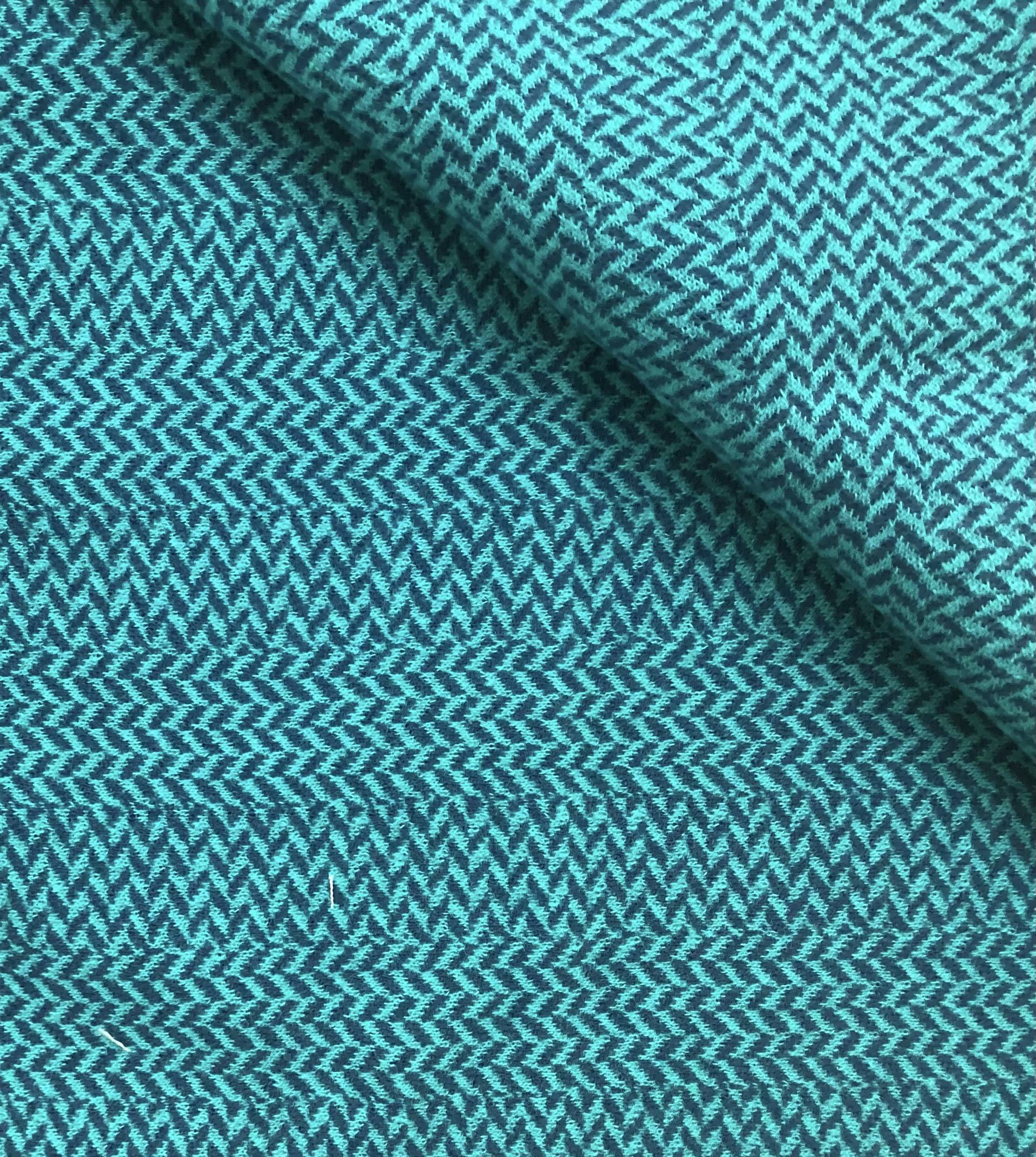 Made in Austria 100% Cotton Herringbone Knit In Turquoise