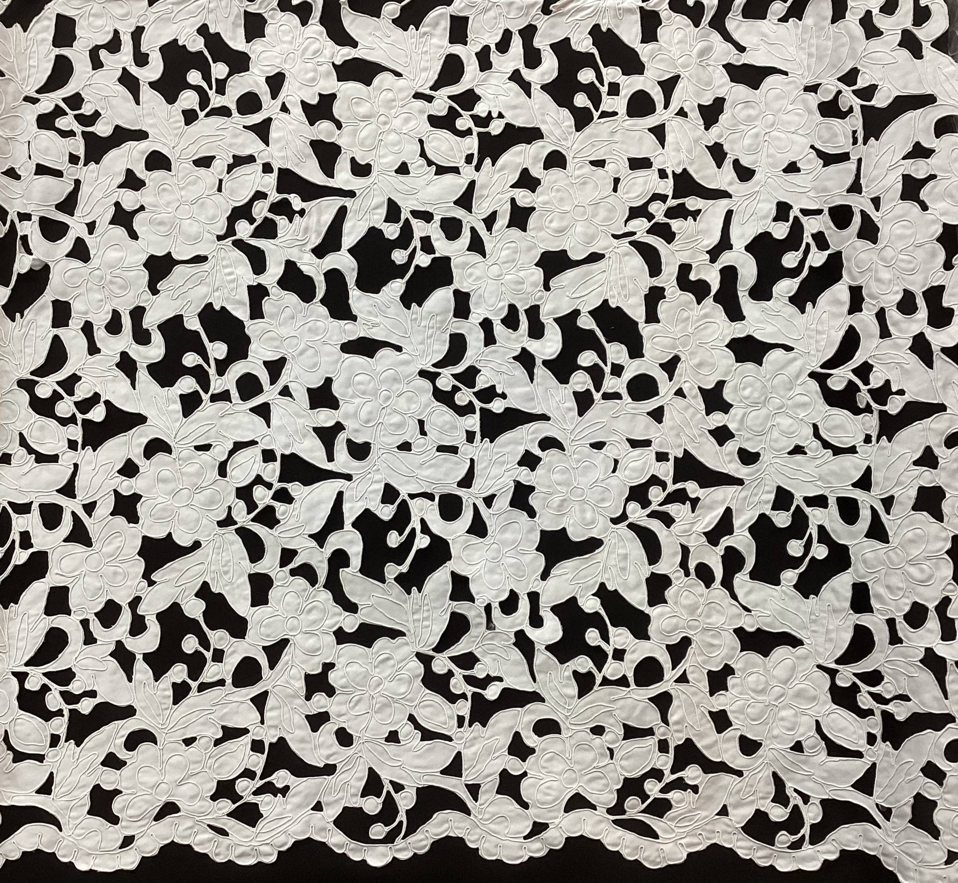 Laser Cut Polyester Corded Satin In White