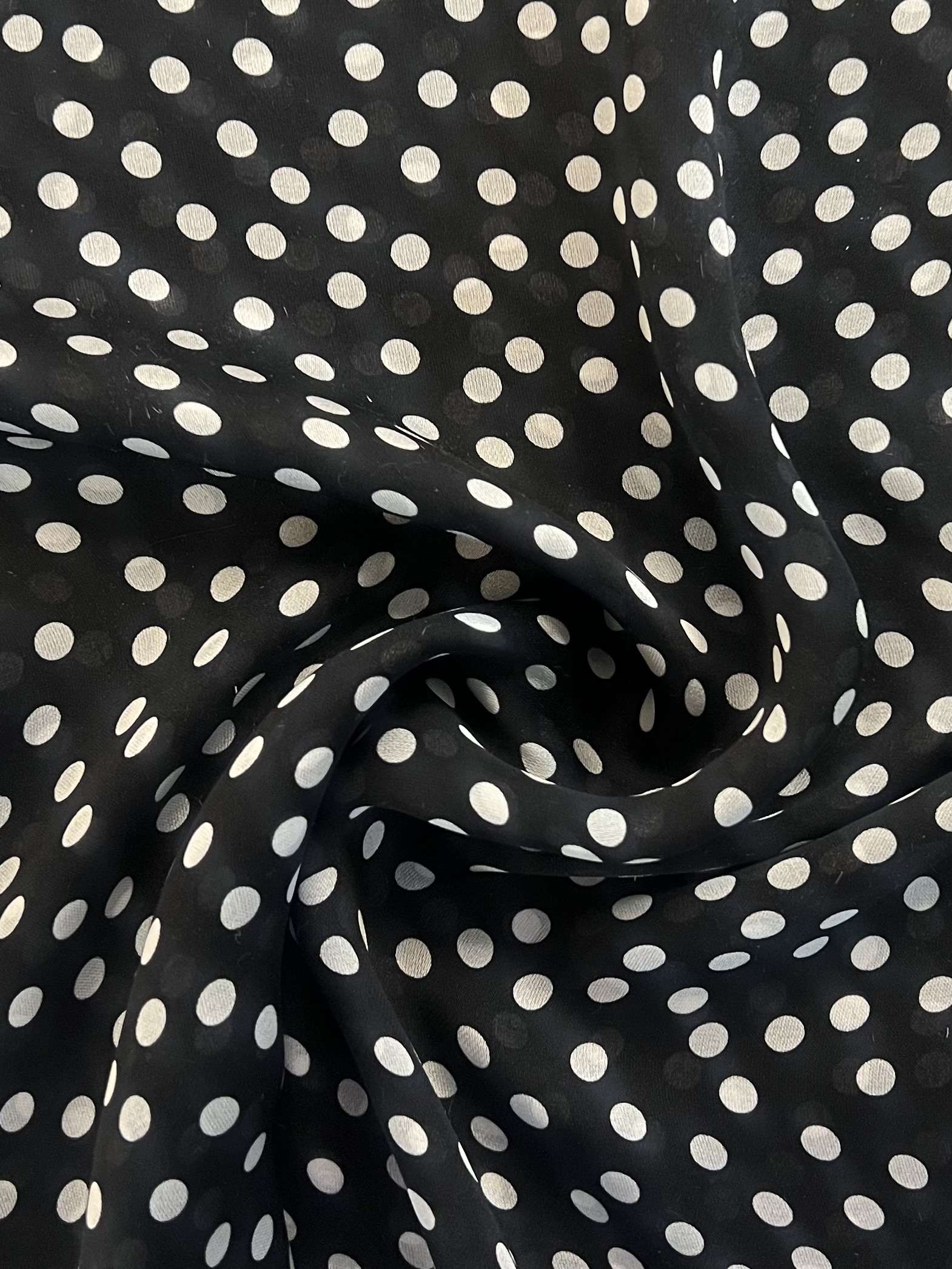Silk Satin Chiffon Print "Aspirin Dot" in Black & White