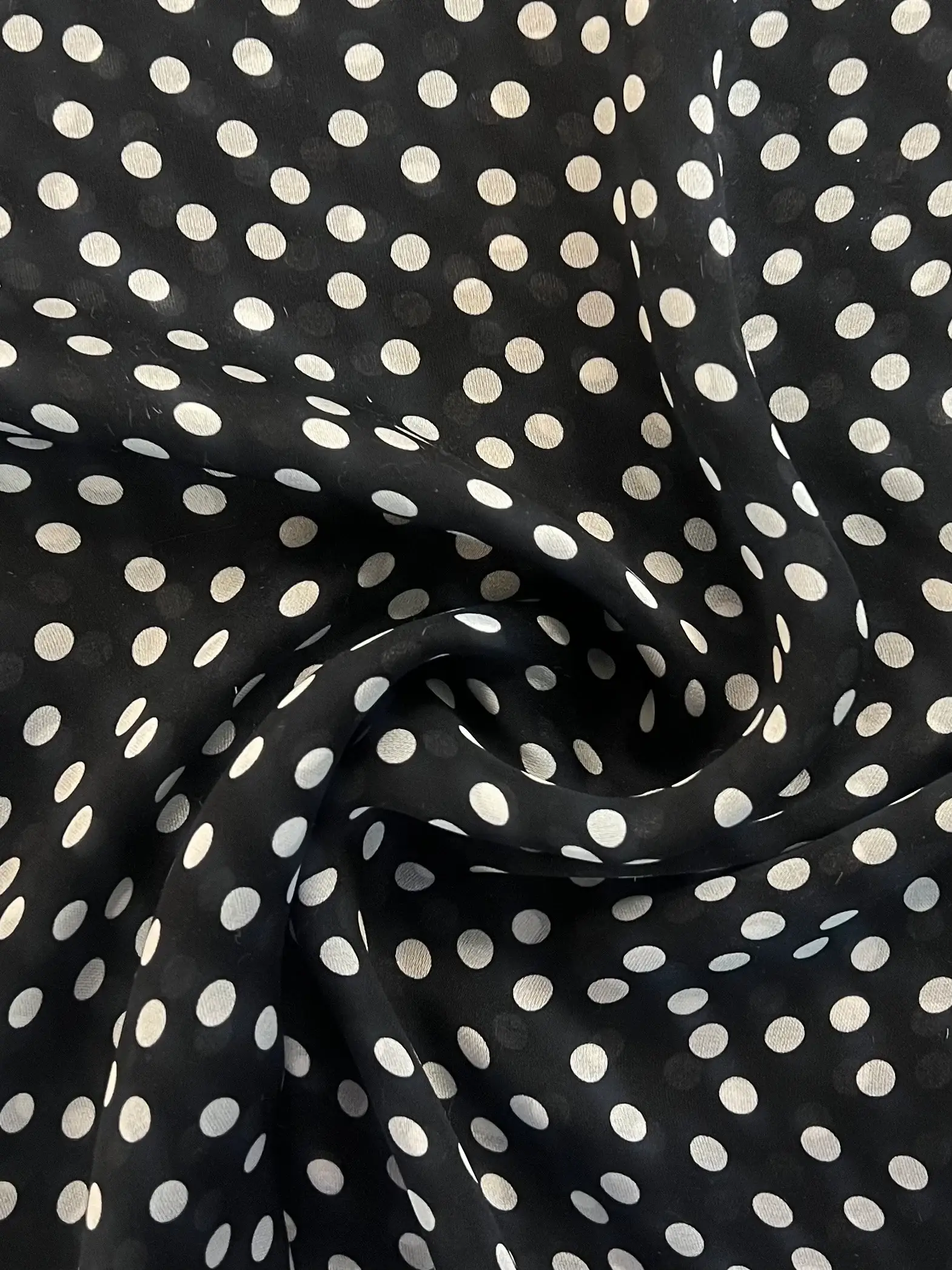 Silk Satin Chiffon Print "Aspirin Dot" in Black & White