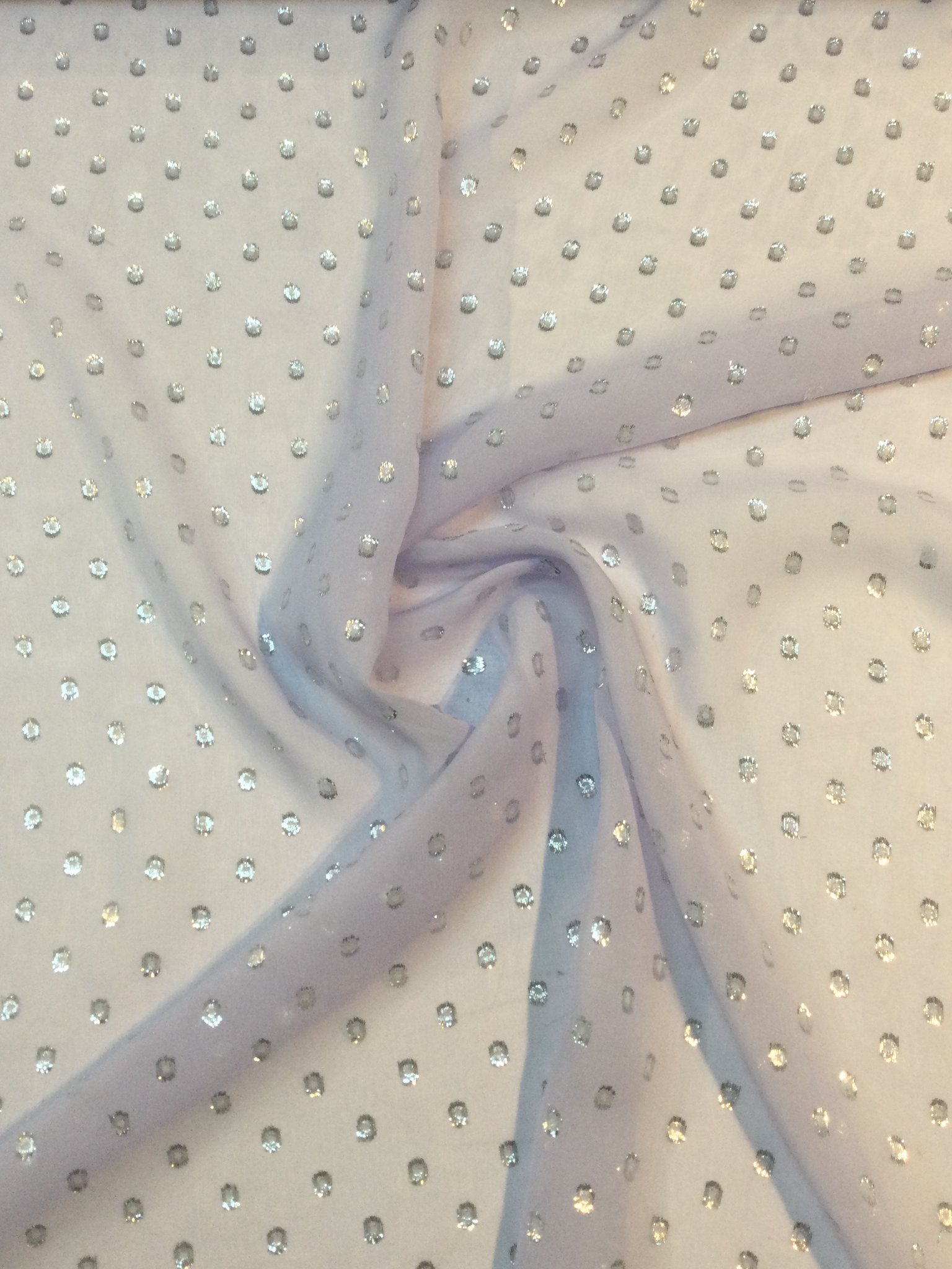 Silk and Lurex Fil Coupe' Chiffon in Lavender with Silver Dots