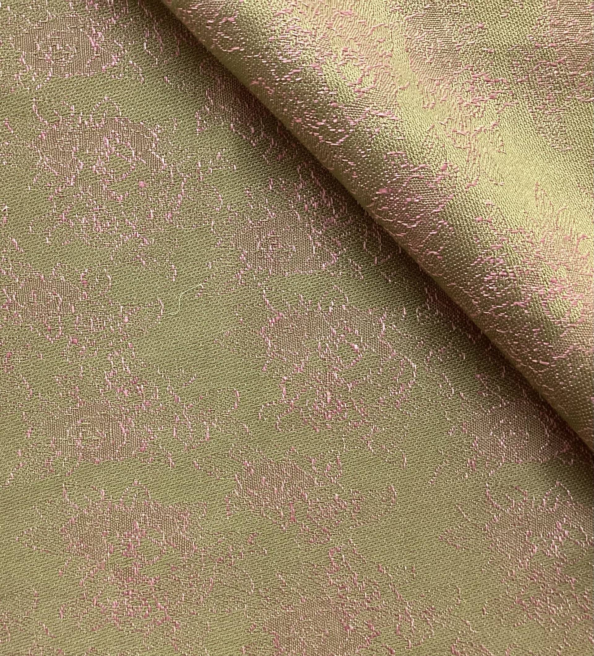 Made in Austria 100% Linen Iridescent Woven Floral Jacquard In Pink on Sage