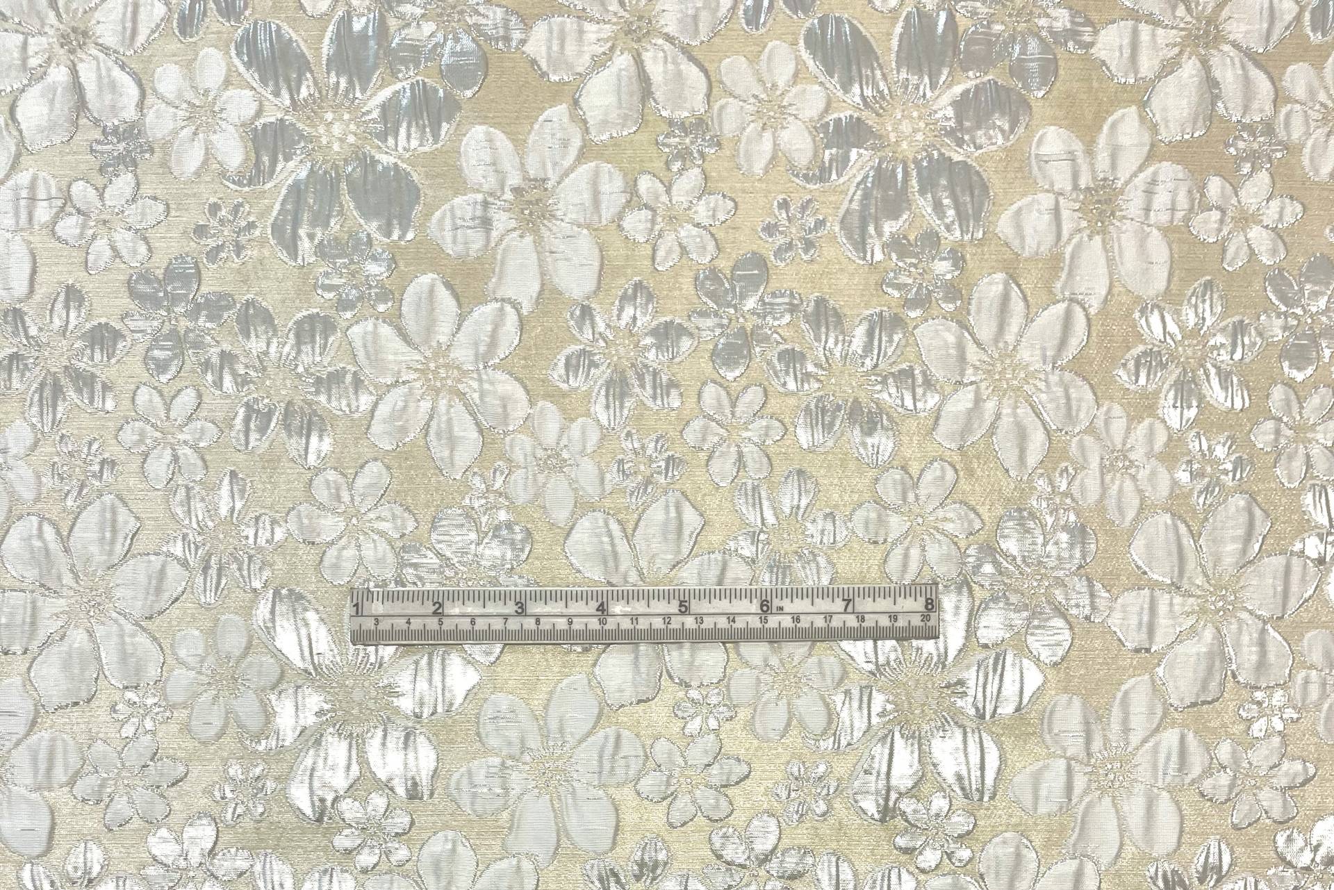 Italian Metallic Cream Brocade with Silver Flowers