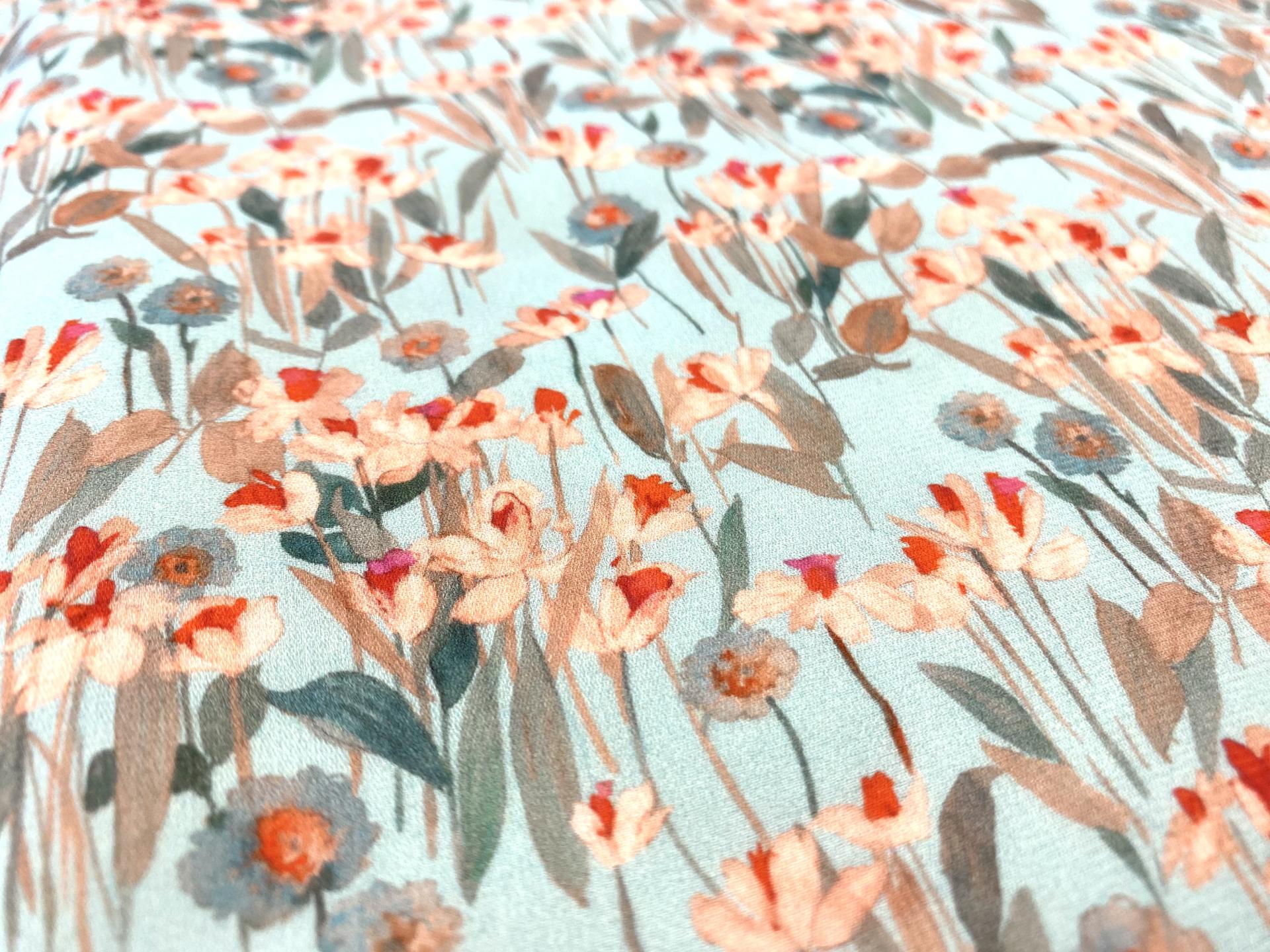 Made in Italy 100% Silk Crepe De Chine Floral Print Fabric in Warehouse