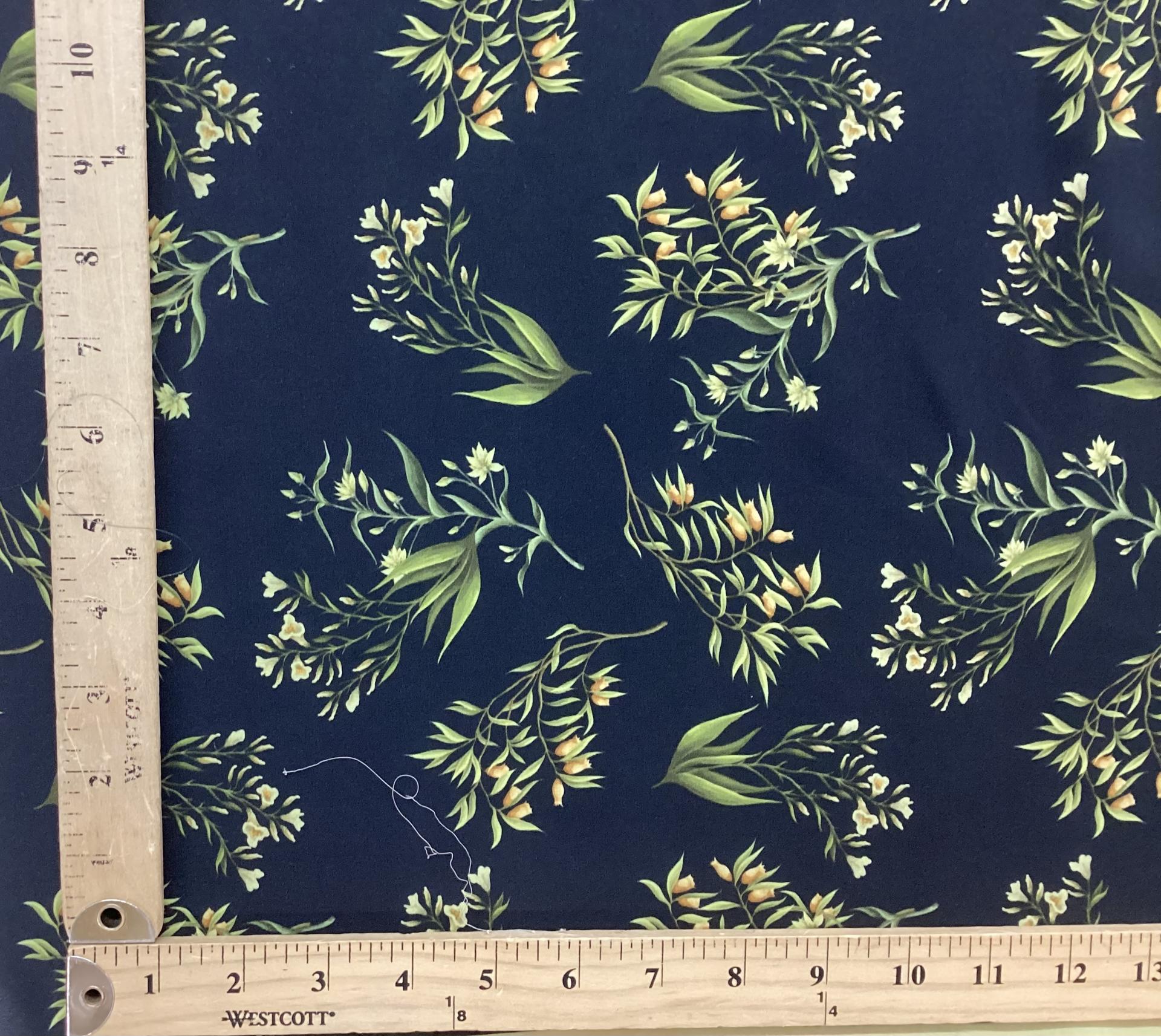 Made In Italy 100% Silk Crepe De Chine Floral Printed In Green/Yellow on Black Ground