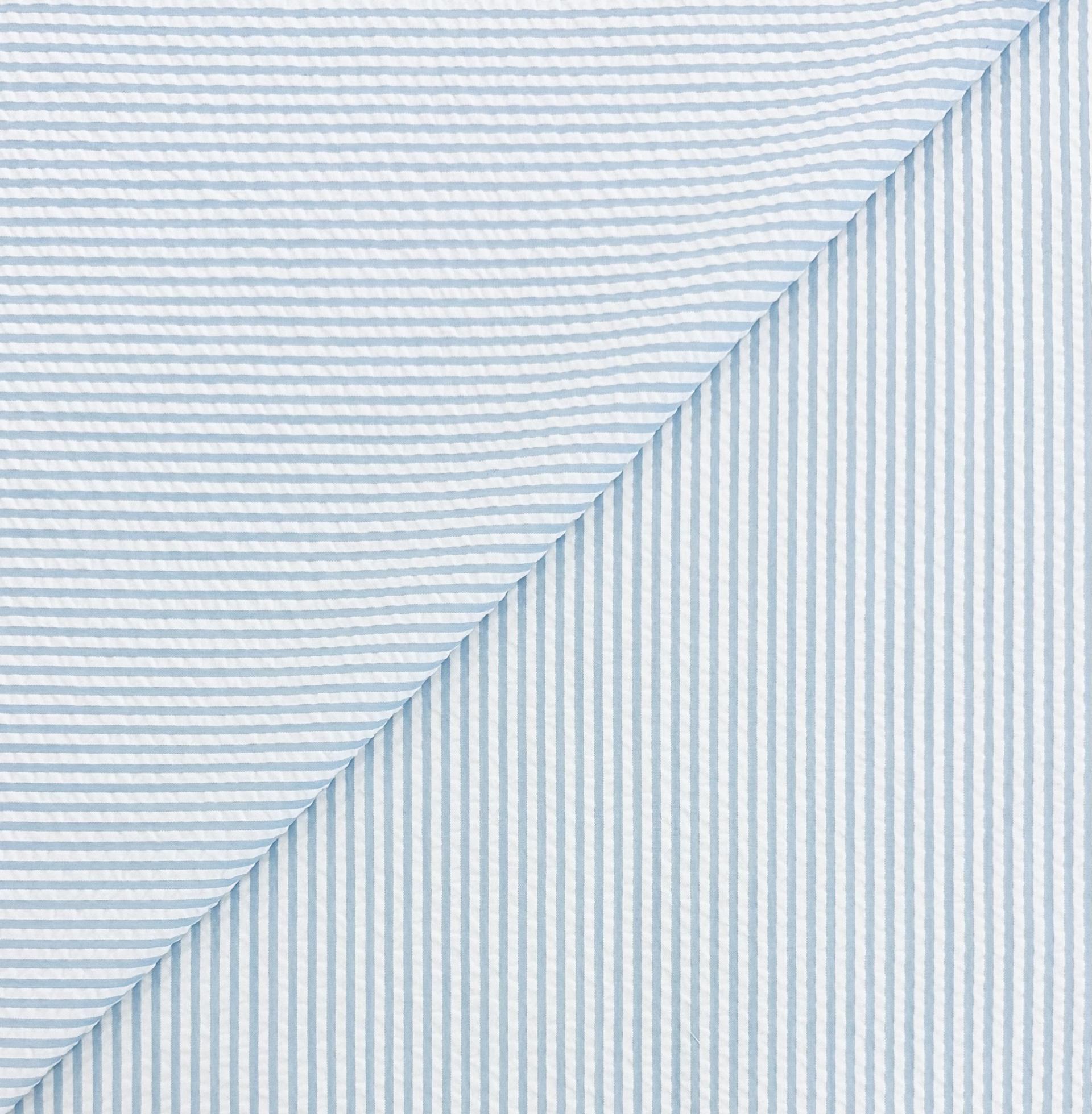 Poly Cotton Seersucker Stripe in Blue White