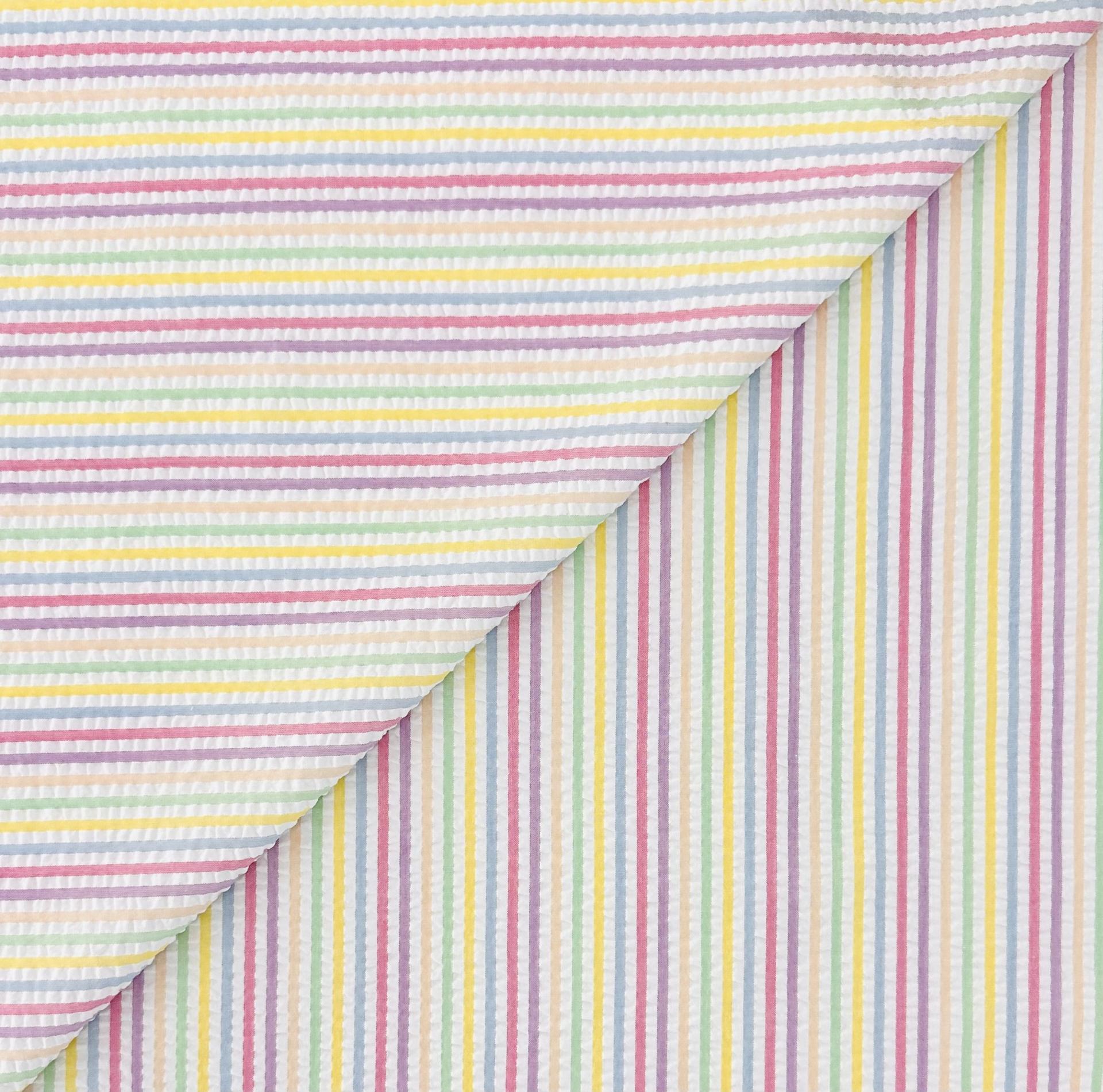Poly Cotton Seersucker Stripe in Candy Multi