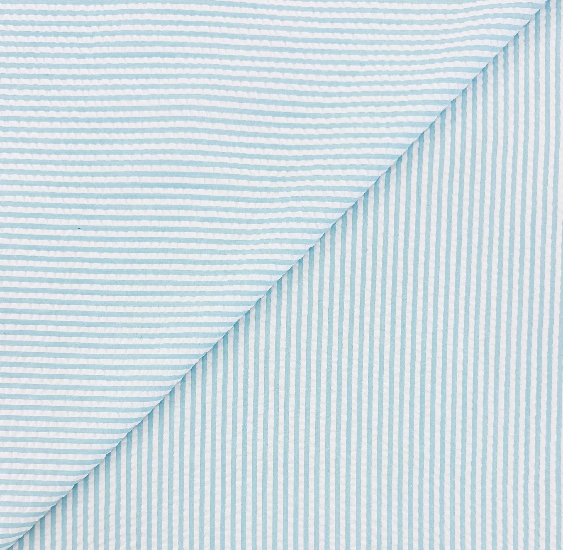 Poly Cotton Seersucker Stripe in Aqua