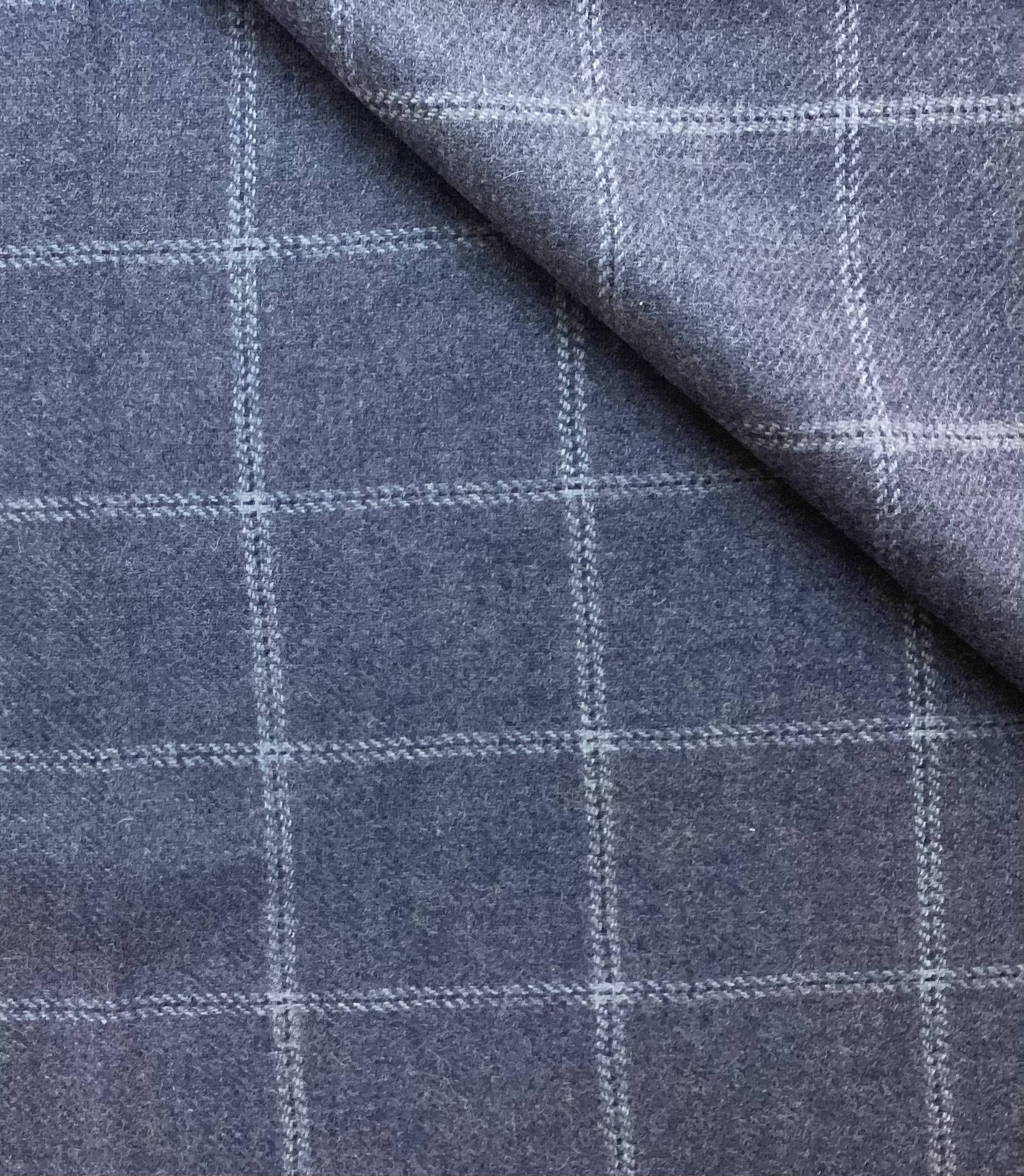 Made in England 100% Wool Flannel Plaid In Denim Blue