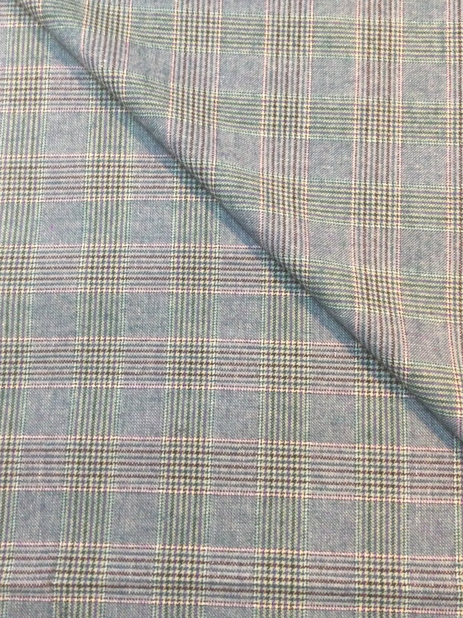 Italian Wool Plaid Suiting in Blue Green