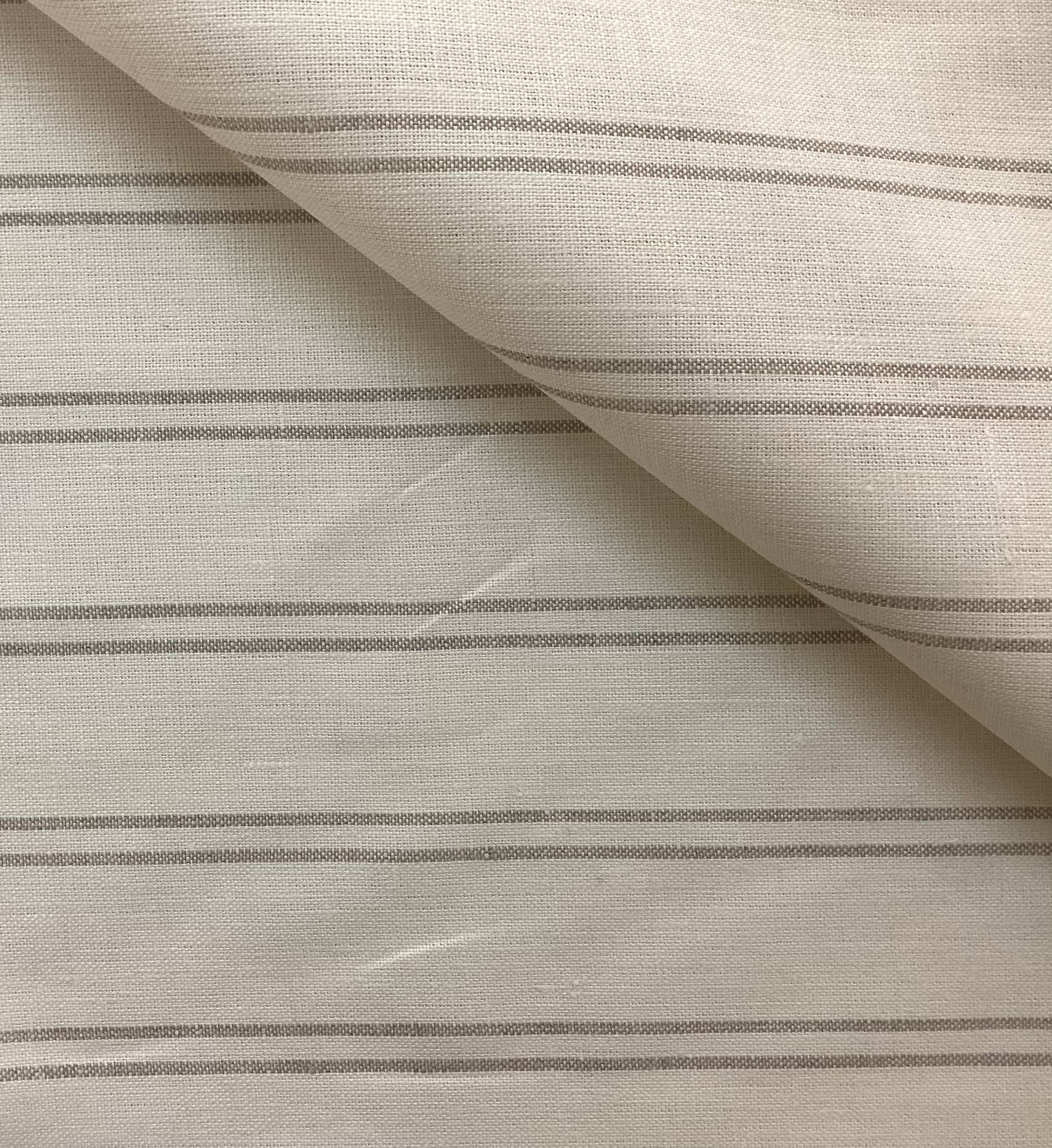 100% Linen Heavy Weight Yarn-Dye Stripe In Light Taupe On Cream