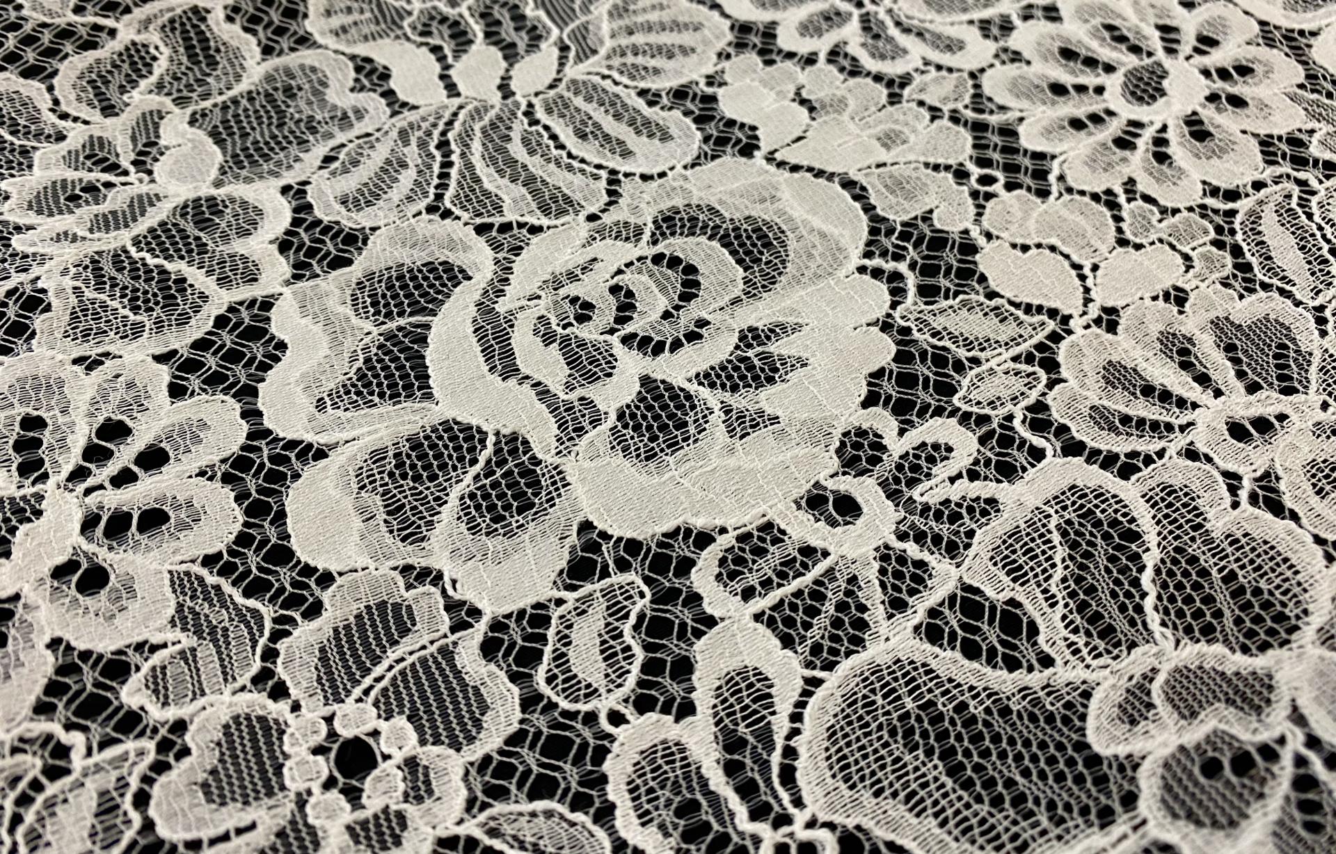Double Scalloped Corded Chantilly Lace Fabric in Warehouse