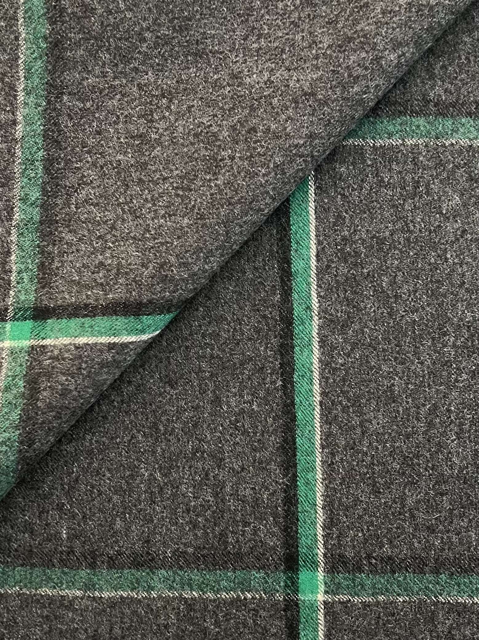 Made In Italy 100% Wool Flannel Windowpane Suiting In Grey & Jade