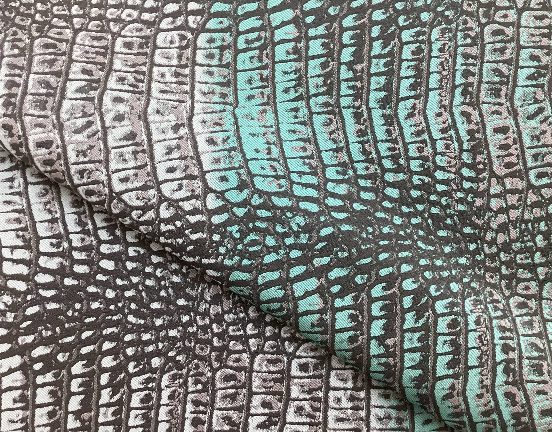 Italian Brocade with Crocodile Pattern in Teal