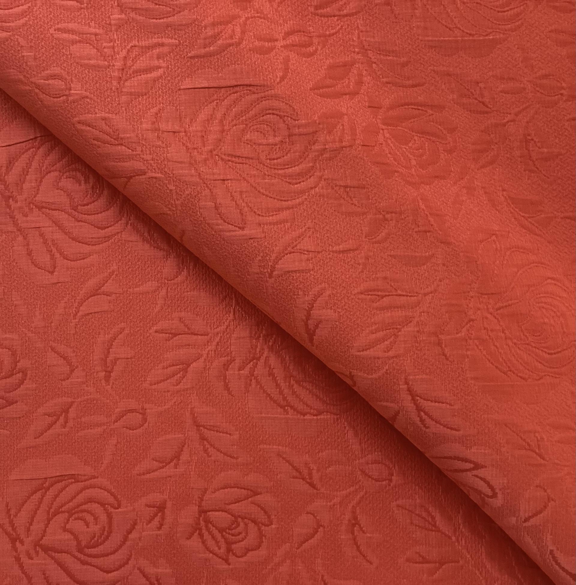 Silk and Rayon Brocade Floral Pattern In Coral Pink