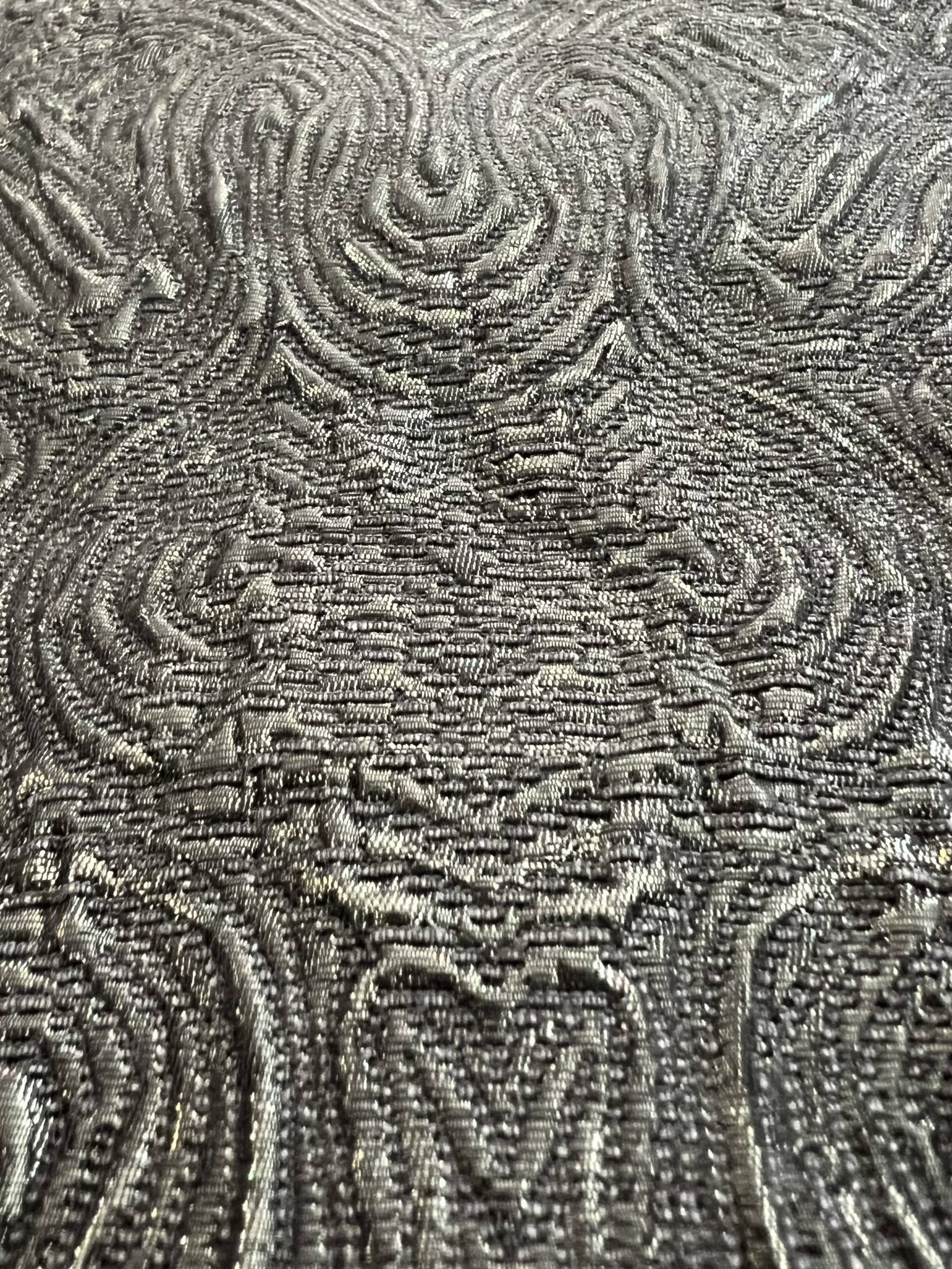 Stretch Cloqué in Grey Lurex + Charcoal