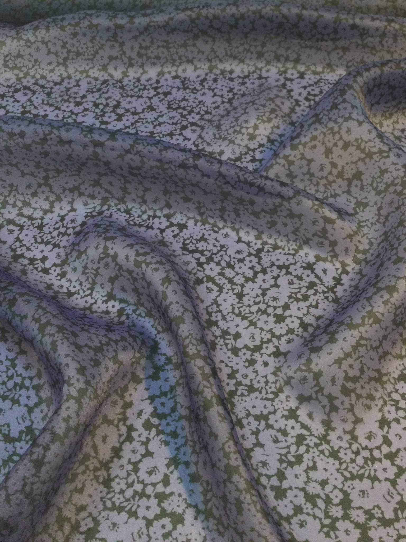 Nylon Satin Organza Floral Print Violet on Black