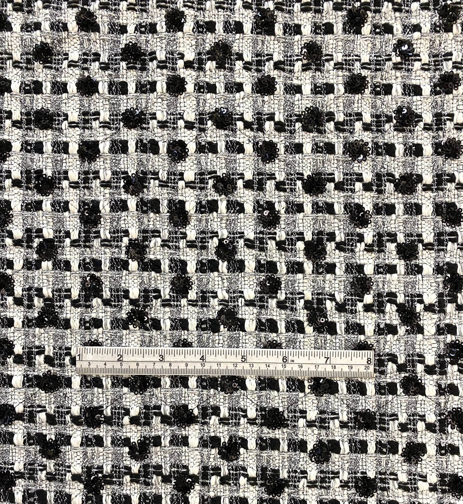 Rayon Blend Sequin Tweed in Black White