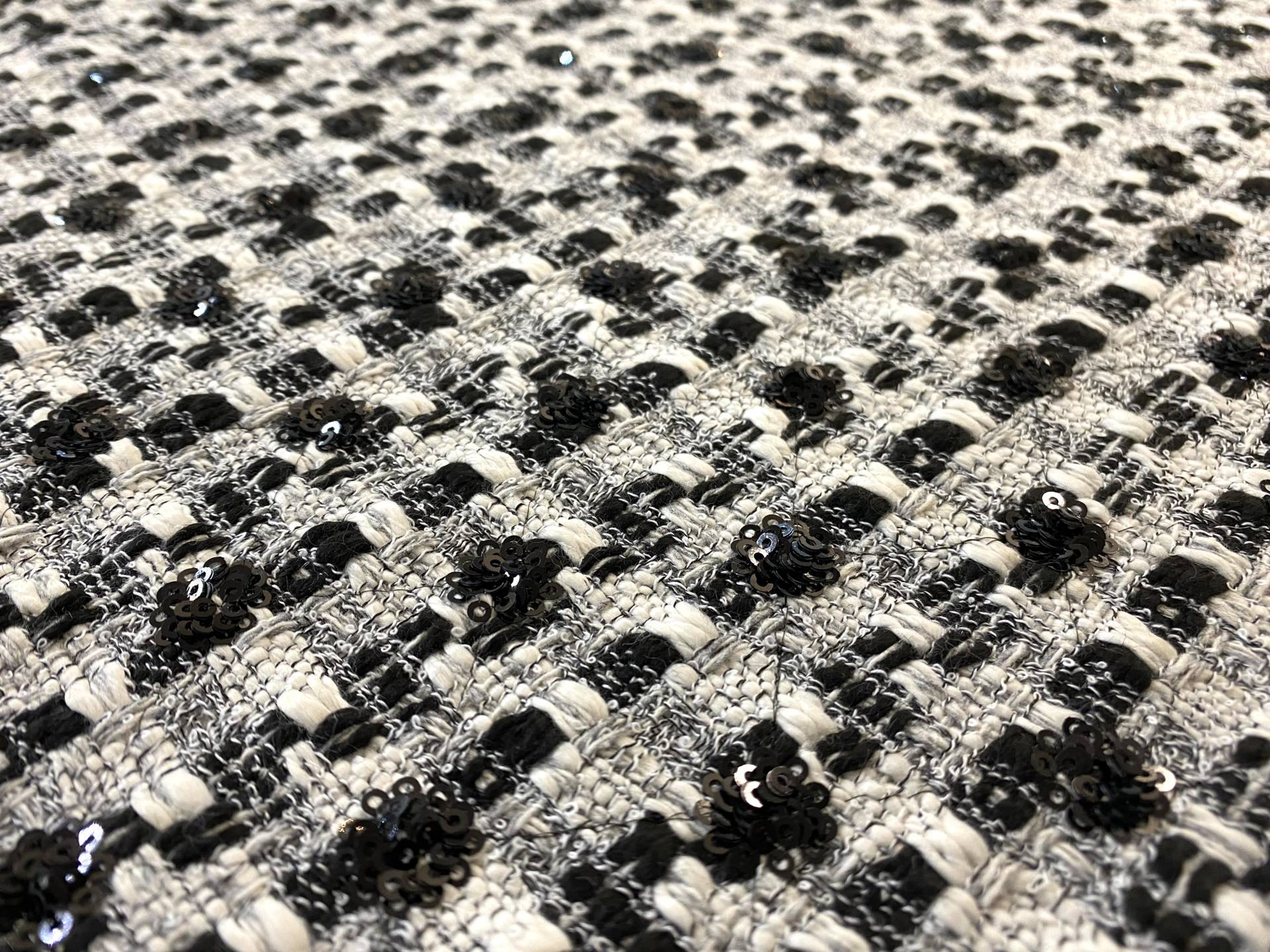 Rayon Blend Sequin Tweed in Black White