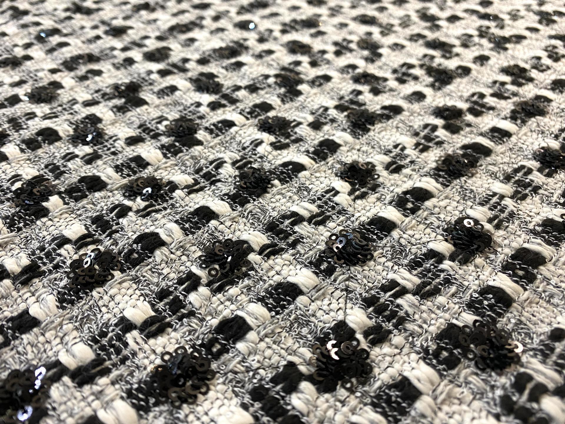 Rayon Blend Sequin Tweed in Black White
