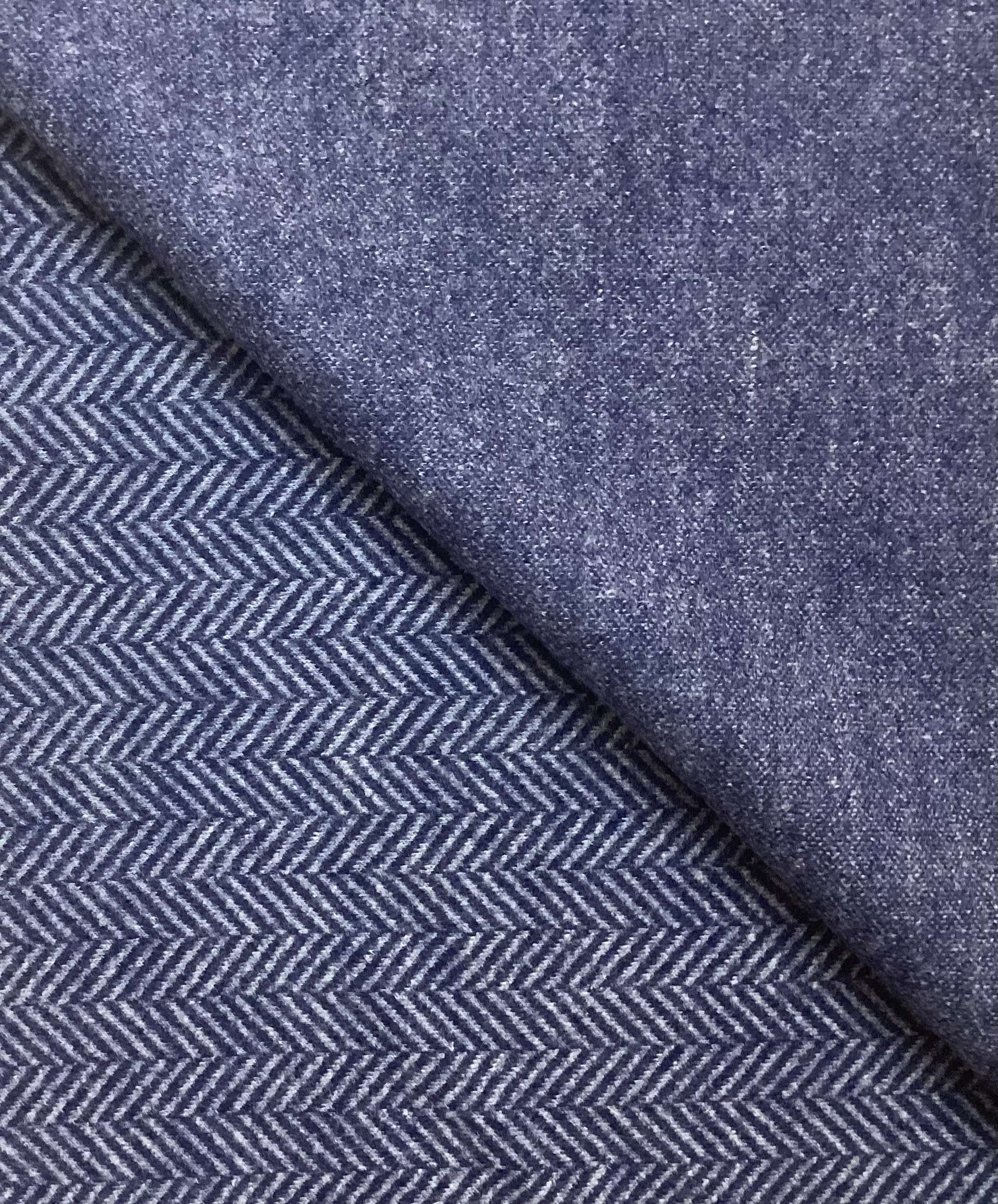 100% Pure Wool Doubleface Herringbone Pattern Knit In Cobalt Blue