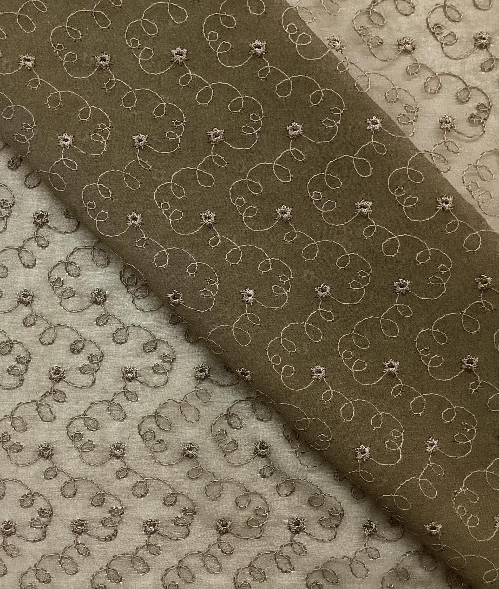 Embroidered Silk Chiffon in Olive