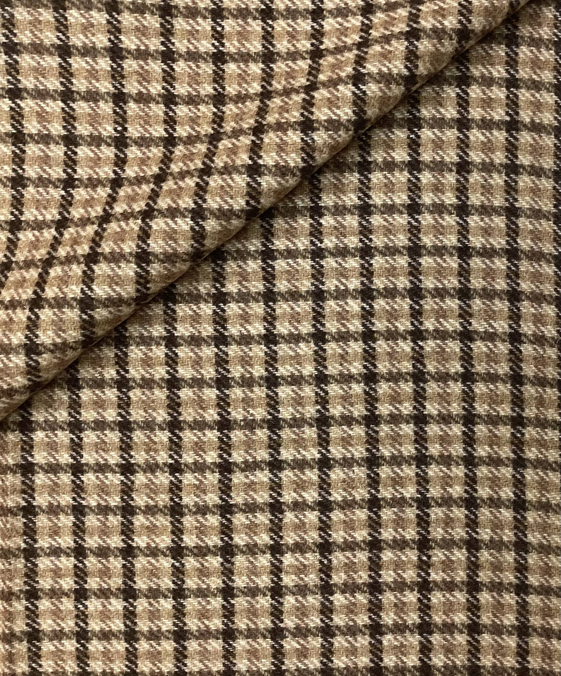 Italian Wool Polyester Plaid In Camel & Expresso