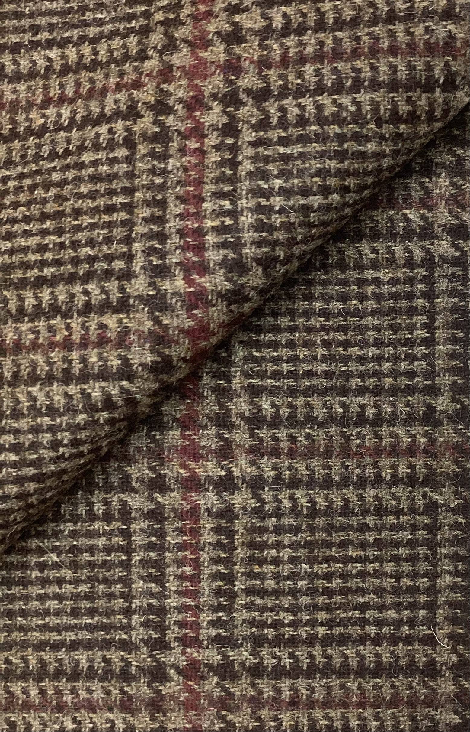Made In Italy 100% Wool Tweed Plaid In Pinecone & Wine