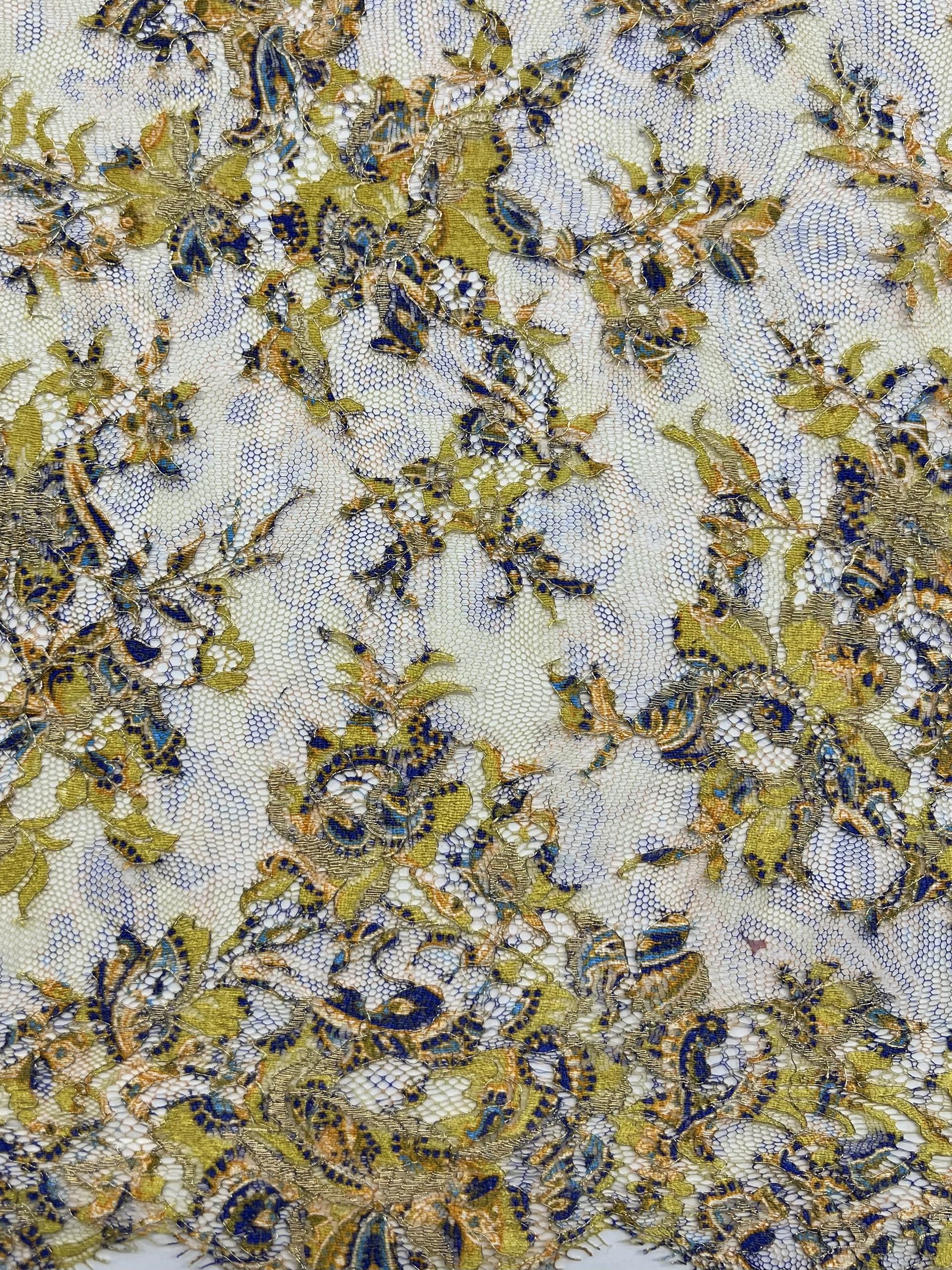 Printed Metallic Lace in Chartreuse