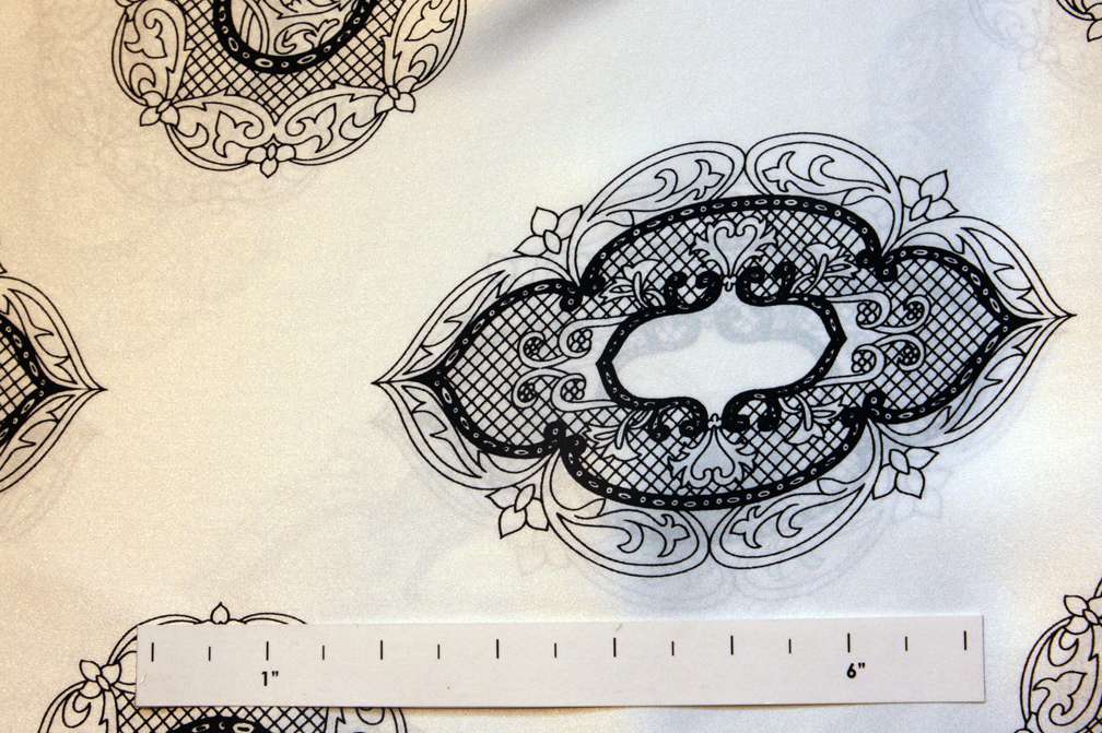 Printed Silk Charmeuse Paisley in White Background
