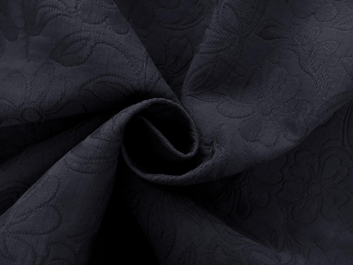 Italian Cotton Blend Floral Brocade in Navy1