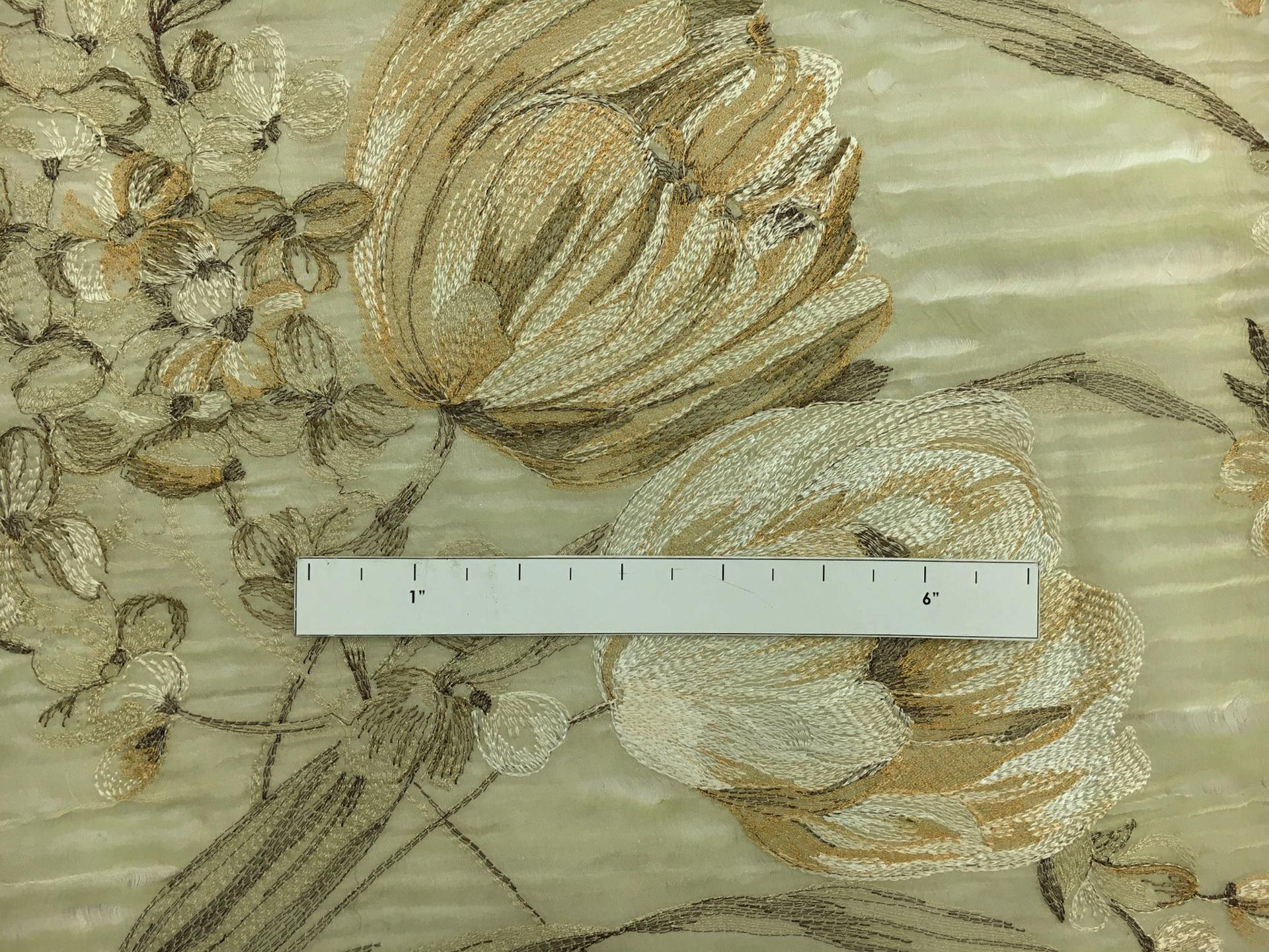 Detailed Floral Embroidery on Metallic Crinkle Silk 1