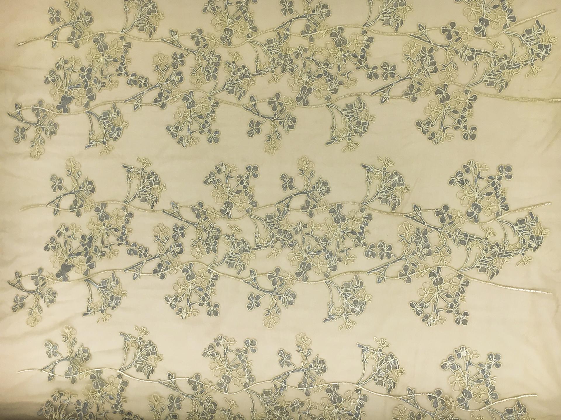 Metallic Embroidered Tulle with Florals and Heavy Embroidery0