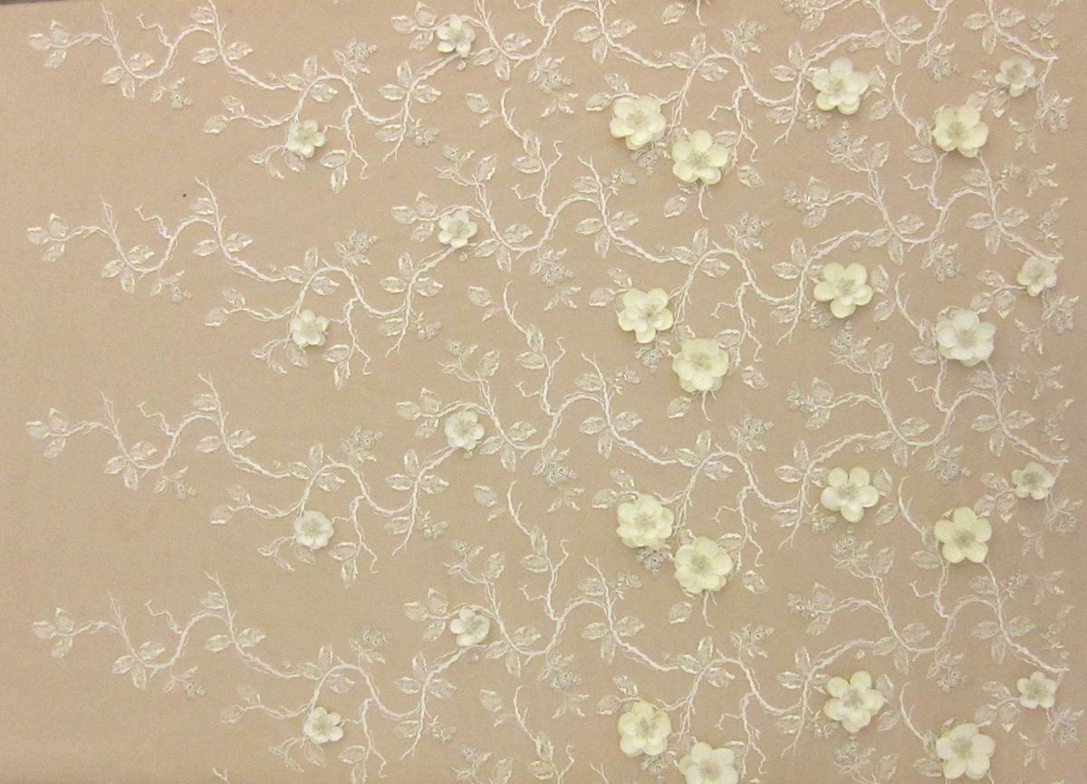 3D Flowers on Embroidered Tulle0